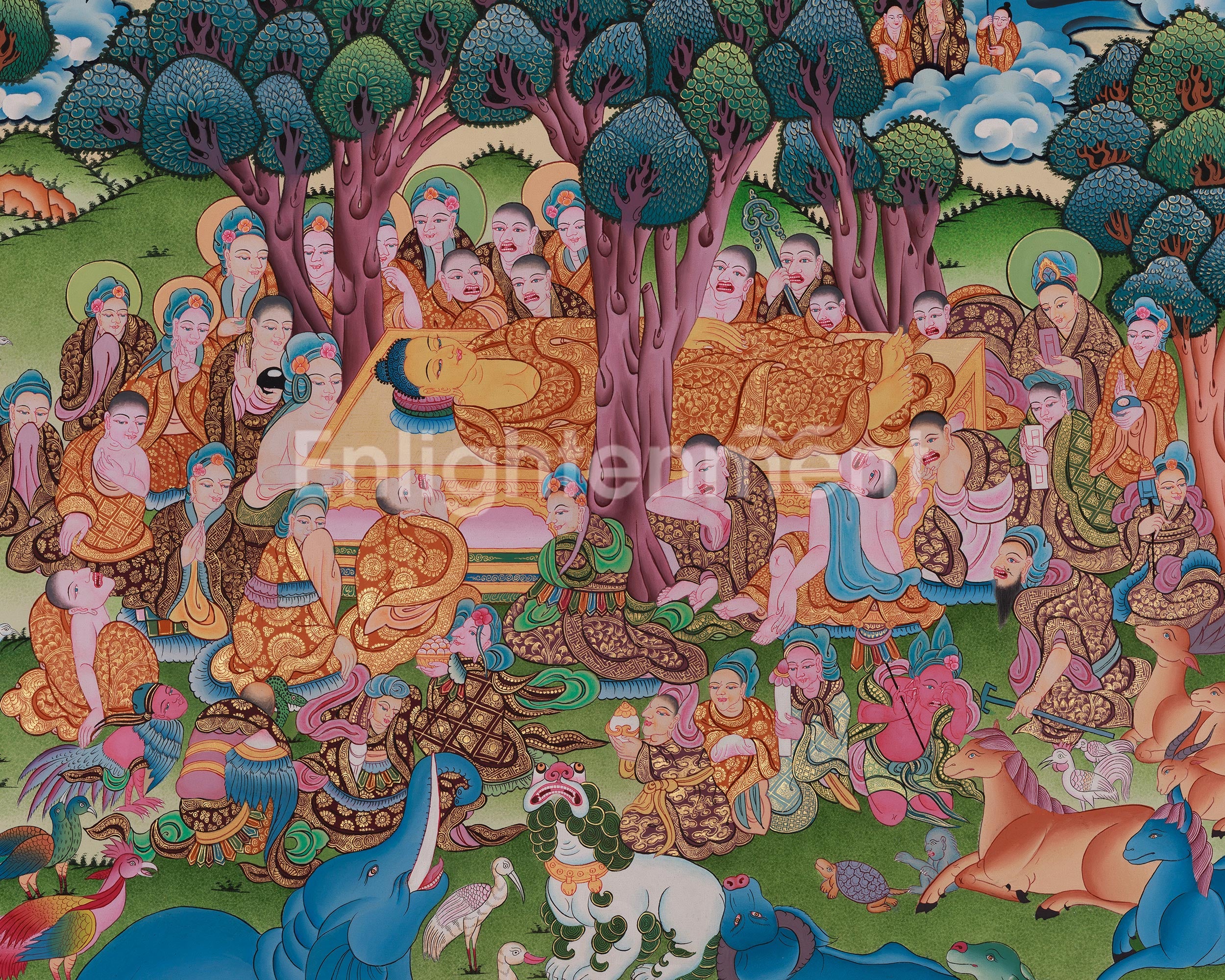 Divine Buddha Parinirvana Thangka | Enlightenment and Spiritual Liberation