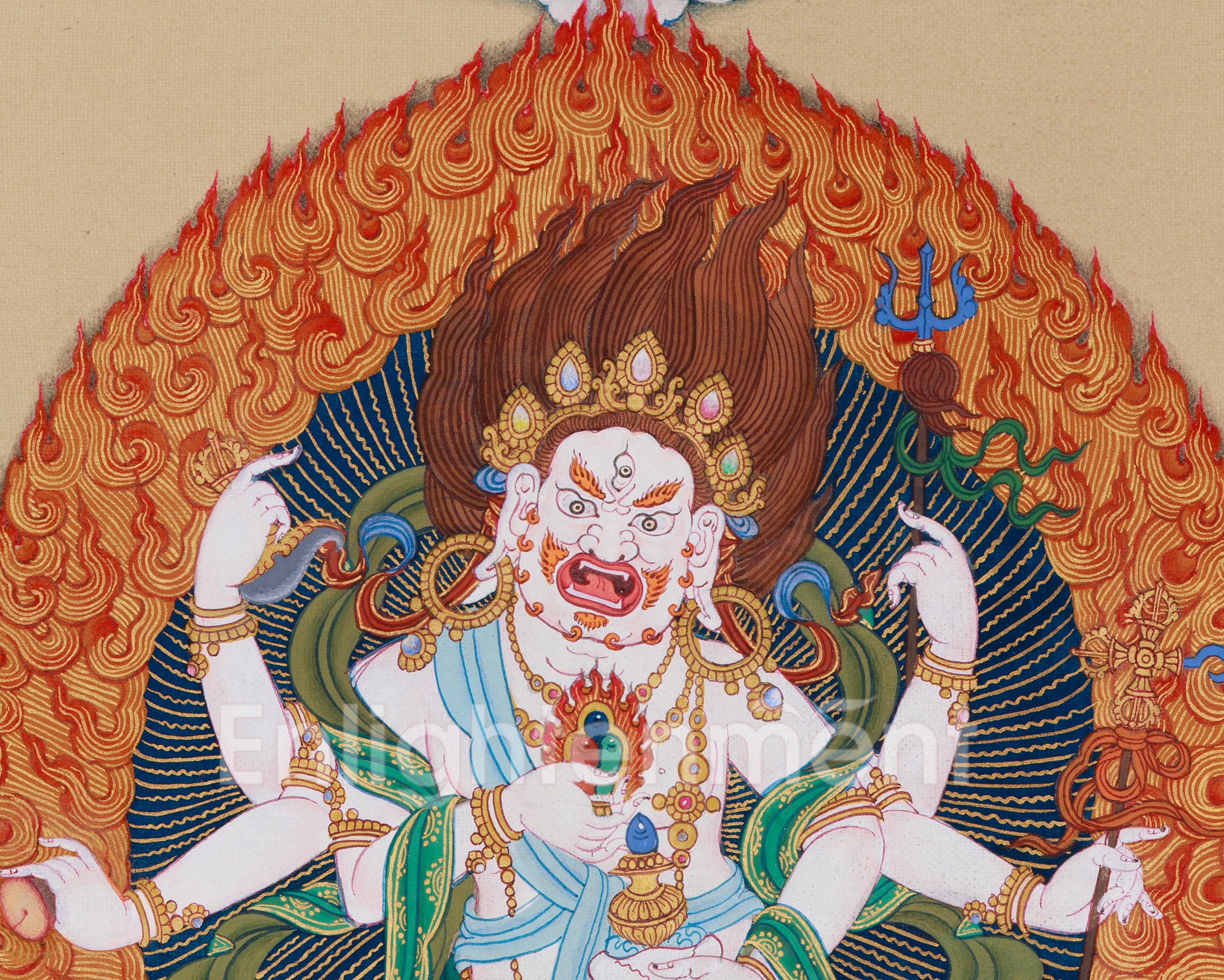 Sacred Buddhist Deity White Mahakala | Thangka of the Prosperity Guardian