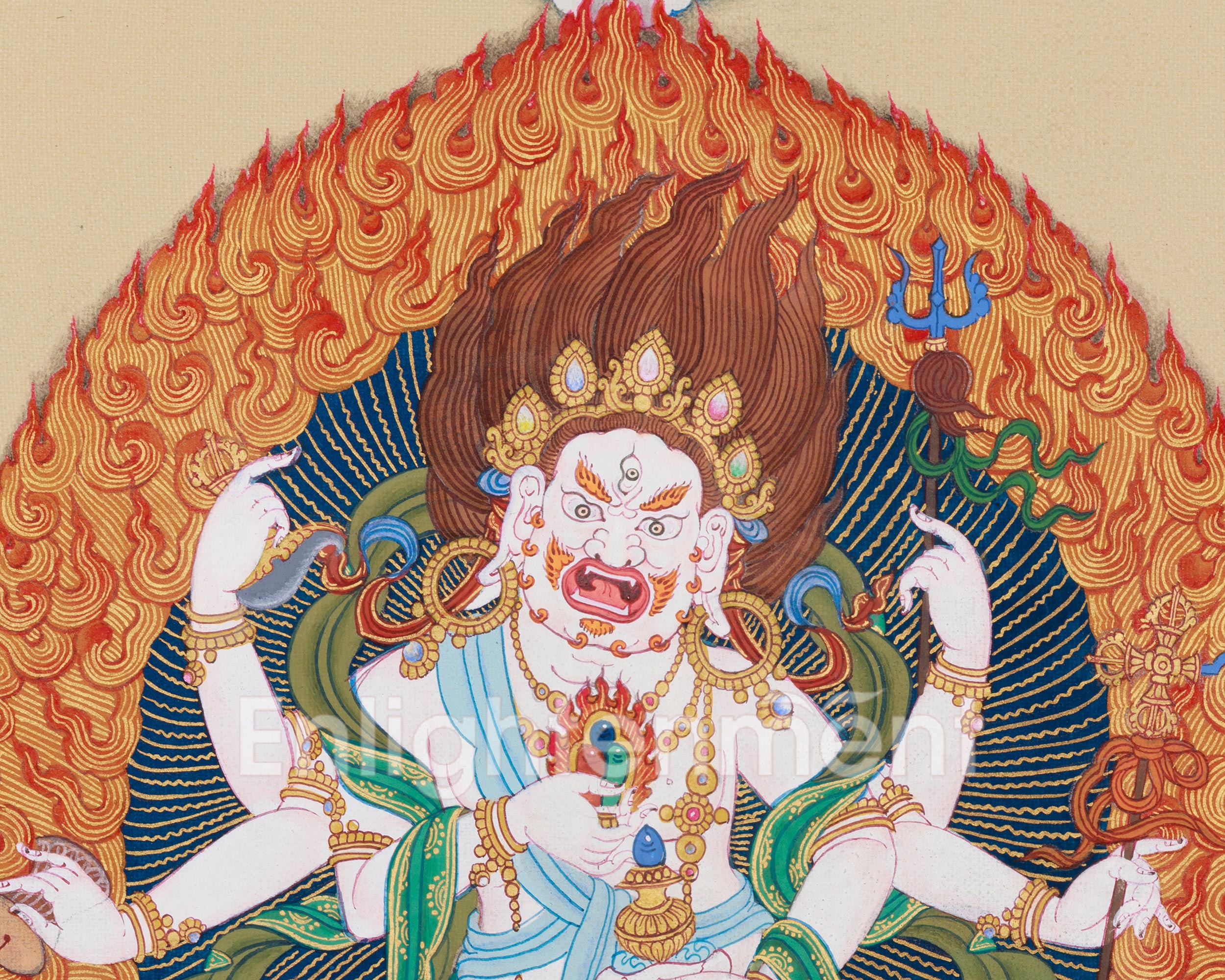 Sacred Buddhist Deity White Mahakala | Thangka of the Prosperity Guardian