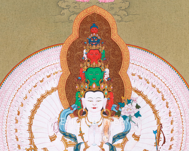 1000 arm Buddha, Avalokiteshvara Thangka | Manjushri & Vajrapani, Tibetan Art