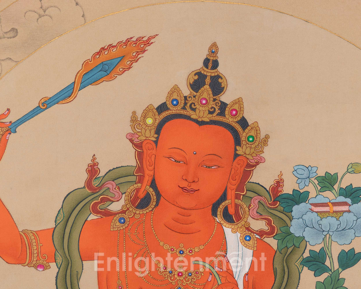 Divine Manjushri Thangka | Buddhist Art of Wisdom and Enlightened Knowledge