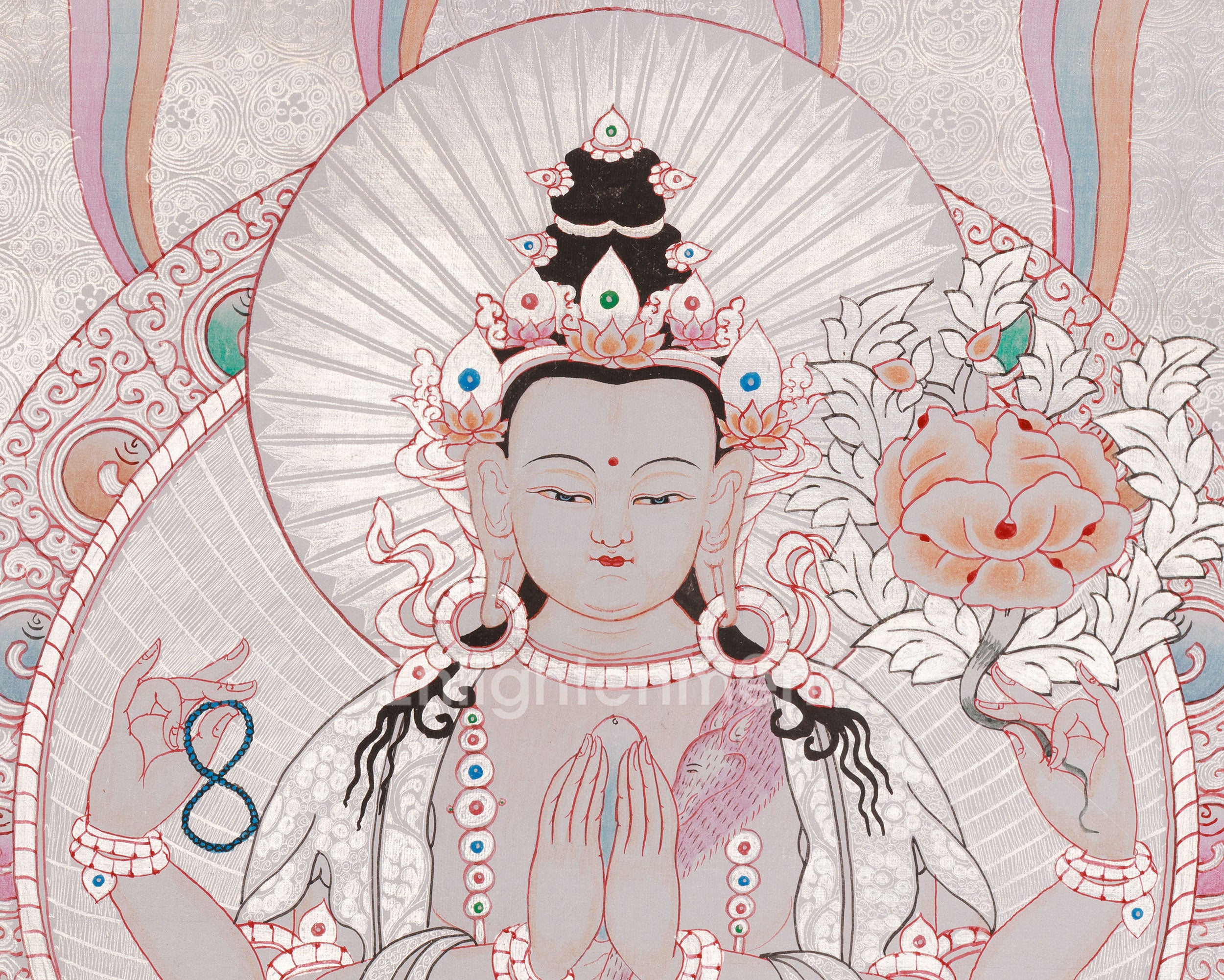 Spiritual Four-Armed Chenrezig Thangka | Avalokiteshvara Art | Meditation Altar