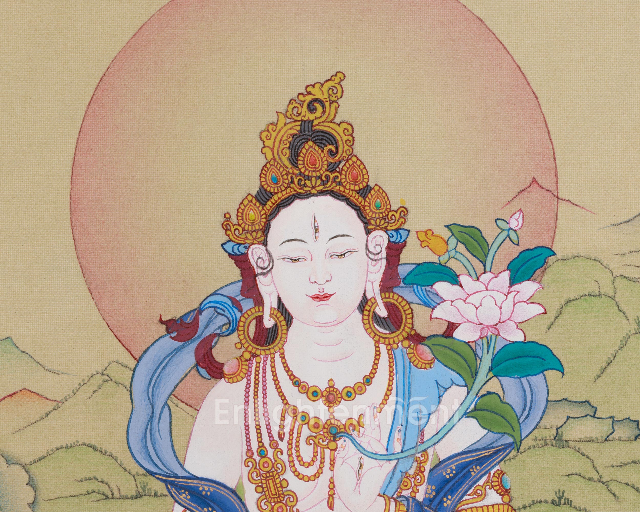 Religious Thangka Of White Tara | A Divine Expression of Compassion | Sacred Art