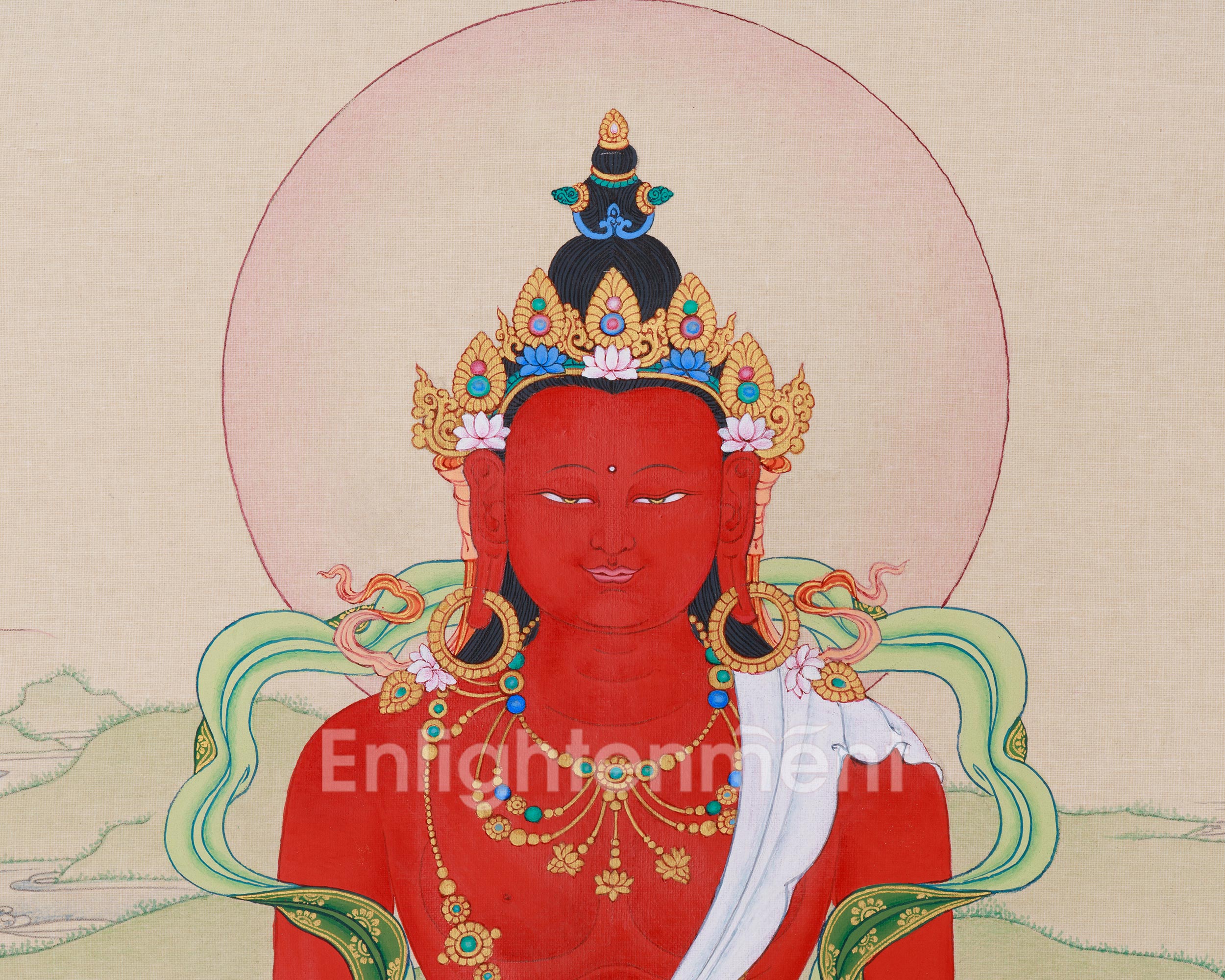 Red Buddha Amitayus | A Sacred Thangka of Longevity, Healing, and Wisdom