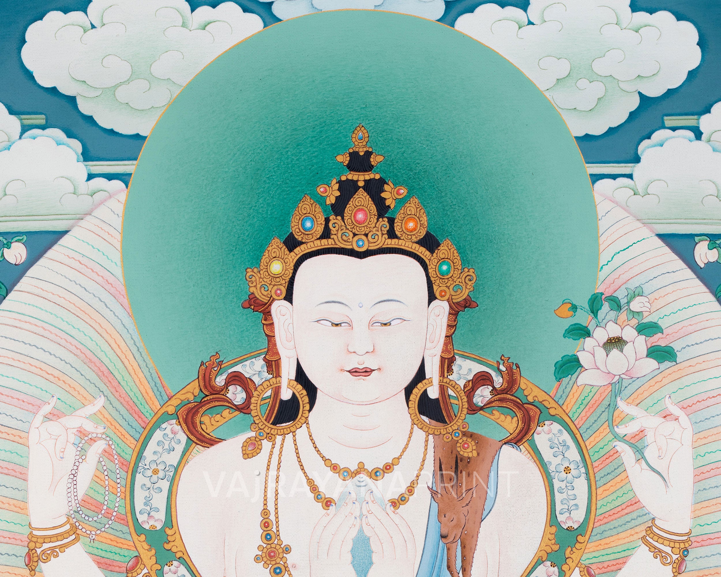 4-Armed Avalokiteshvara Print | Guardian of Compassion | Bodhisattva Artwork