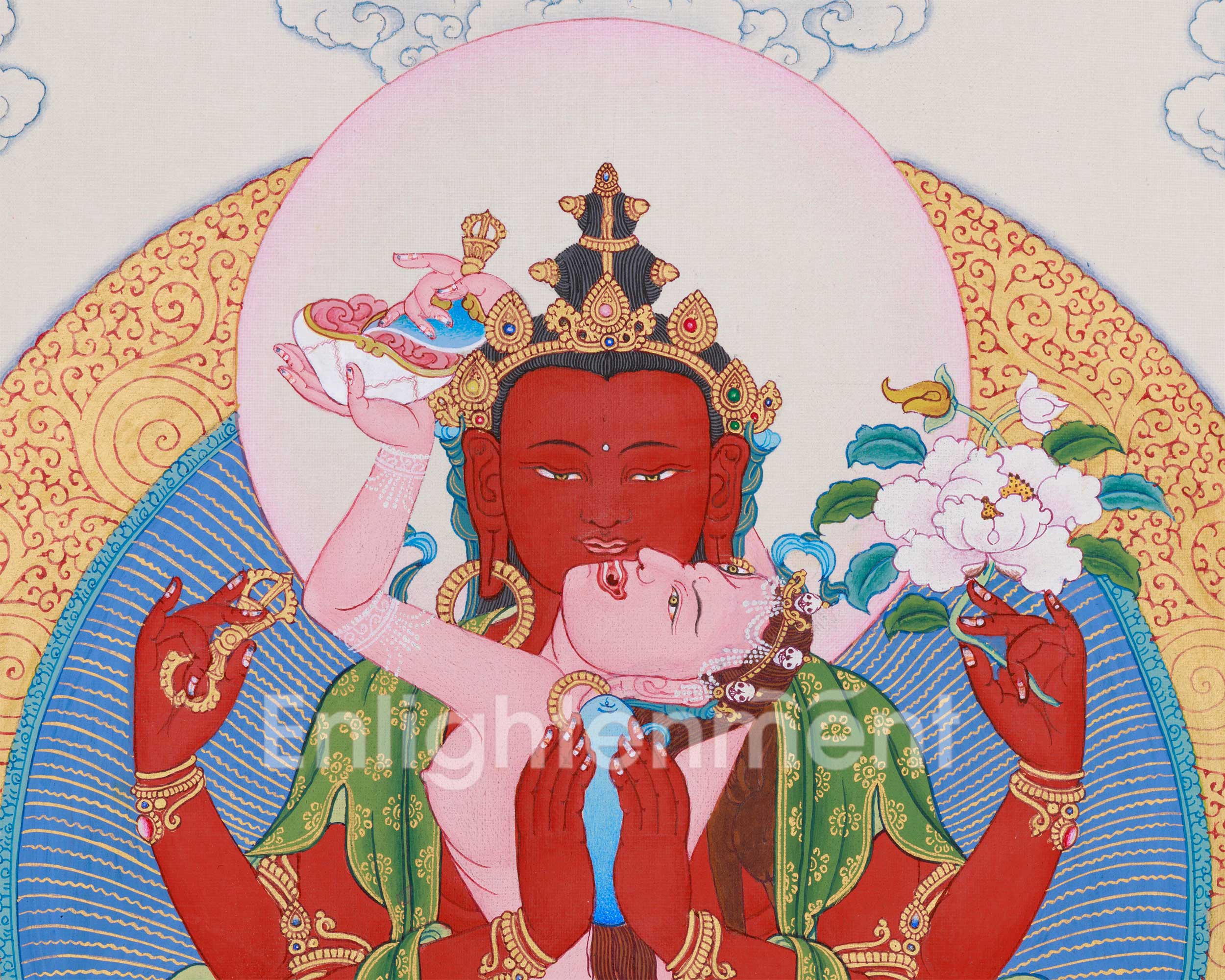 Tantric Form of Compassion, Gyalwa Gyasto | Red Chenrezig with Dakinis and Dhyani Buddhas