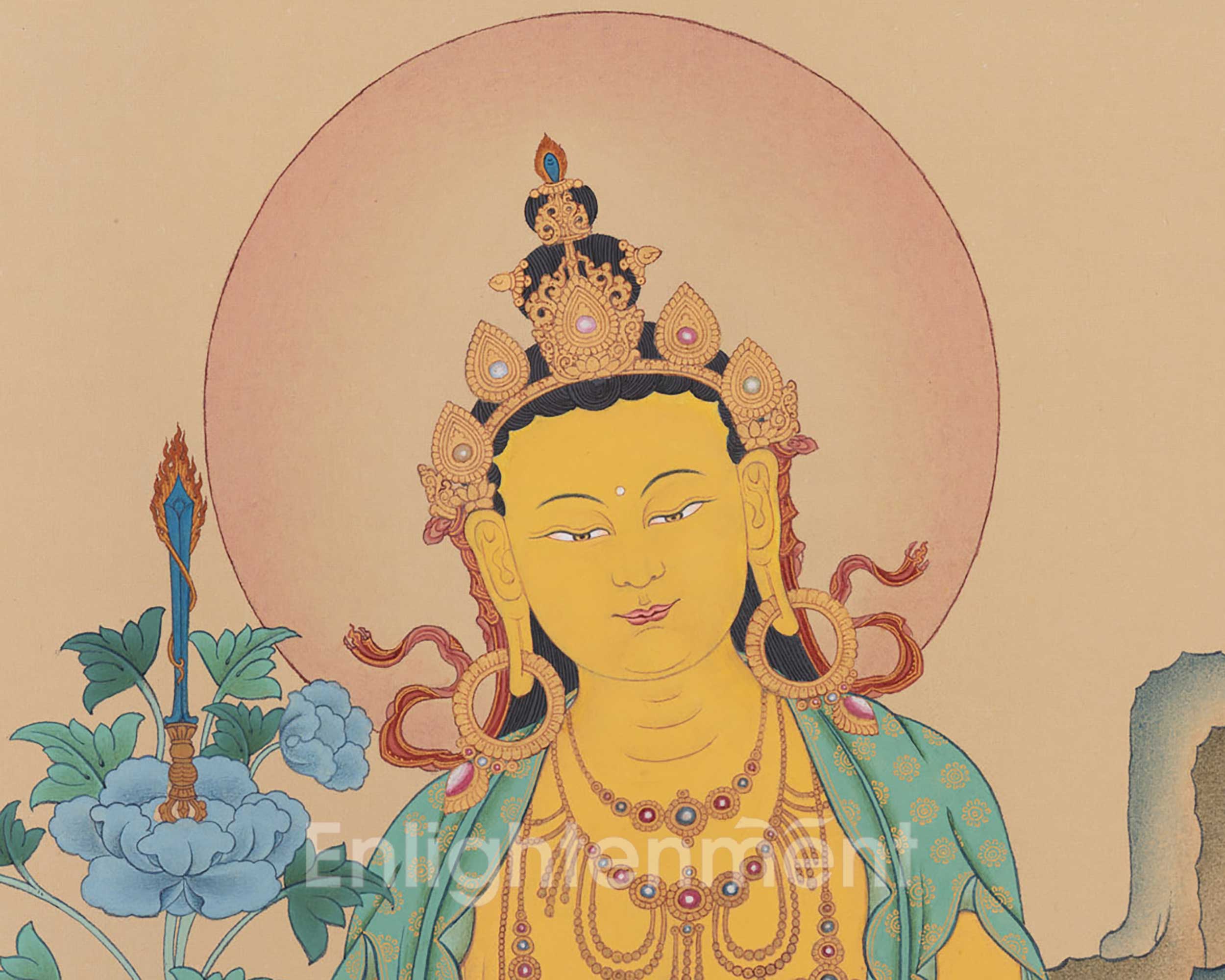 Captivating Manjushri Thangka Masterpiece for Meditation | Bodhisattva Canvas For Spiritual Practice
