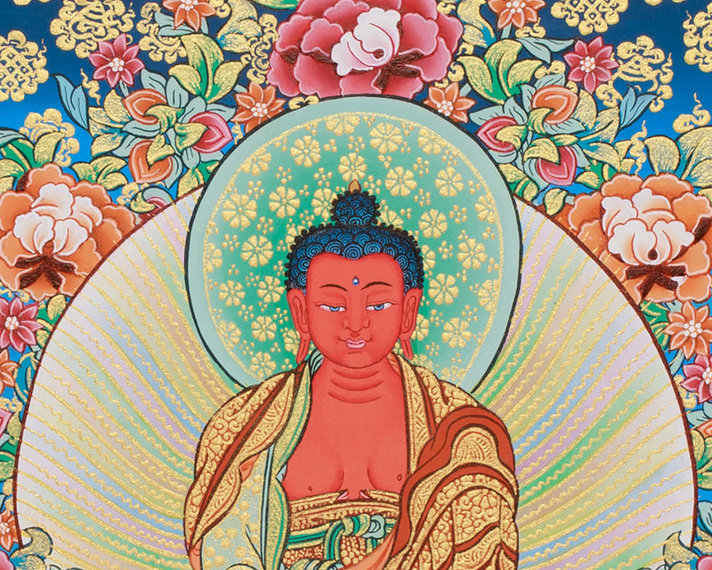 Historical Pure land Buddha Amitabha Thangka | Exclusive Painting of Compassion and Enlightenment | Gold-Enhanced Art