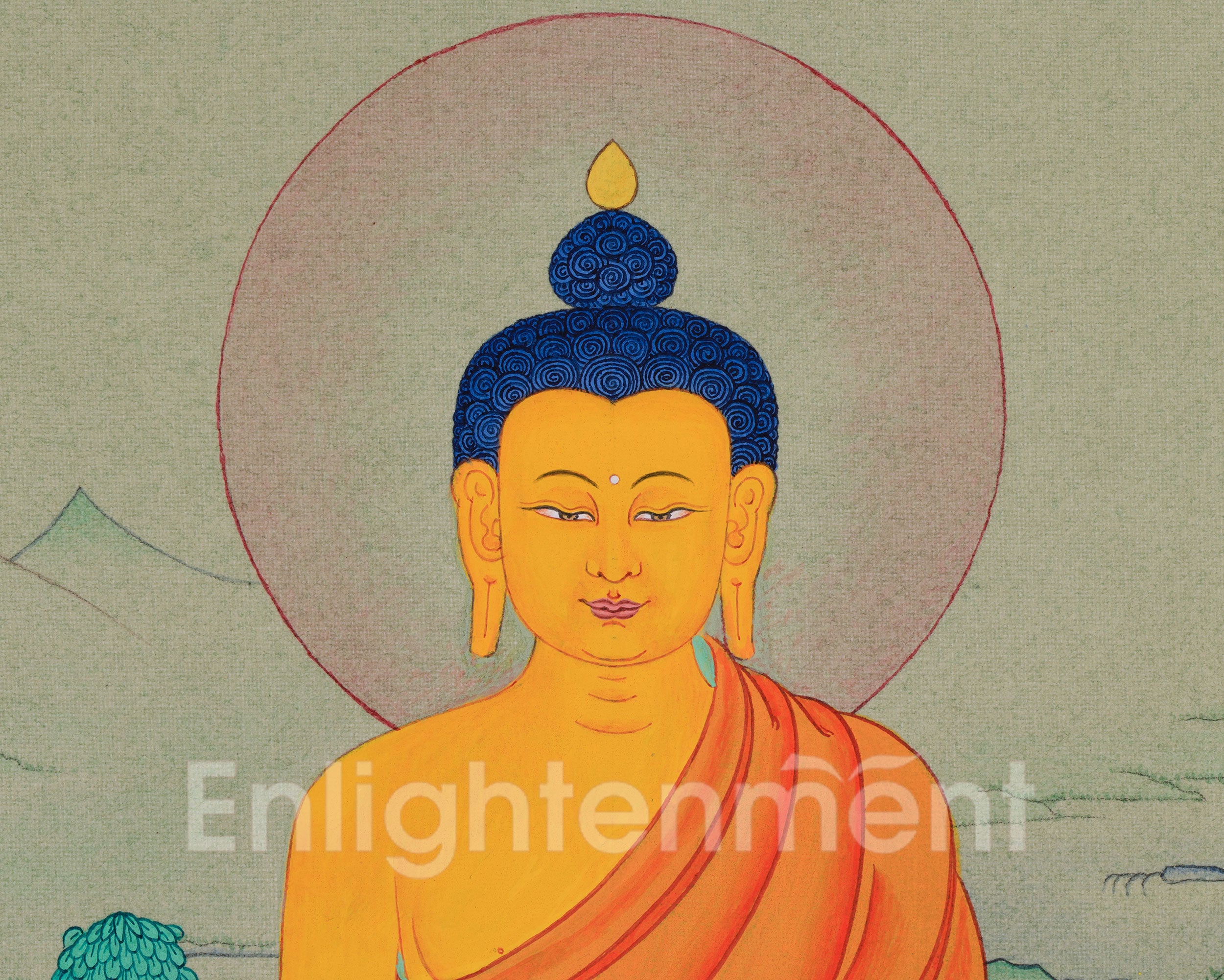 Hand-Painted Gautam Buddha Thangka | Featuring Rich Natural Stone Colors