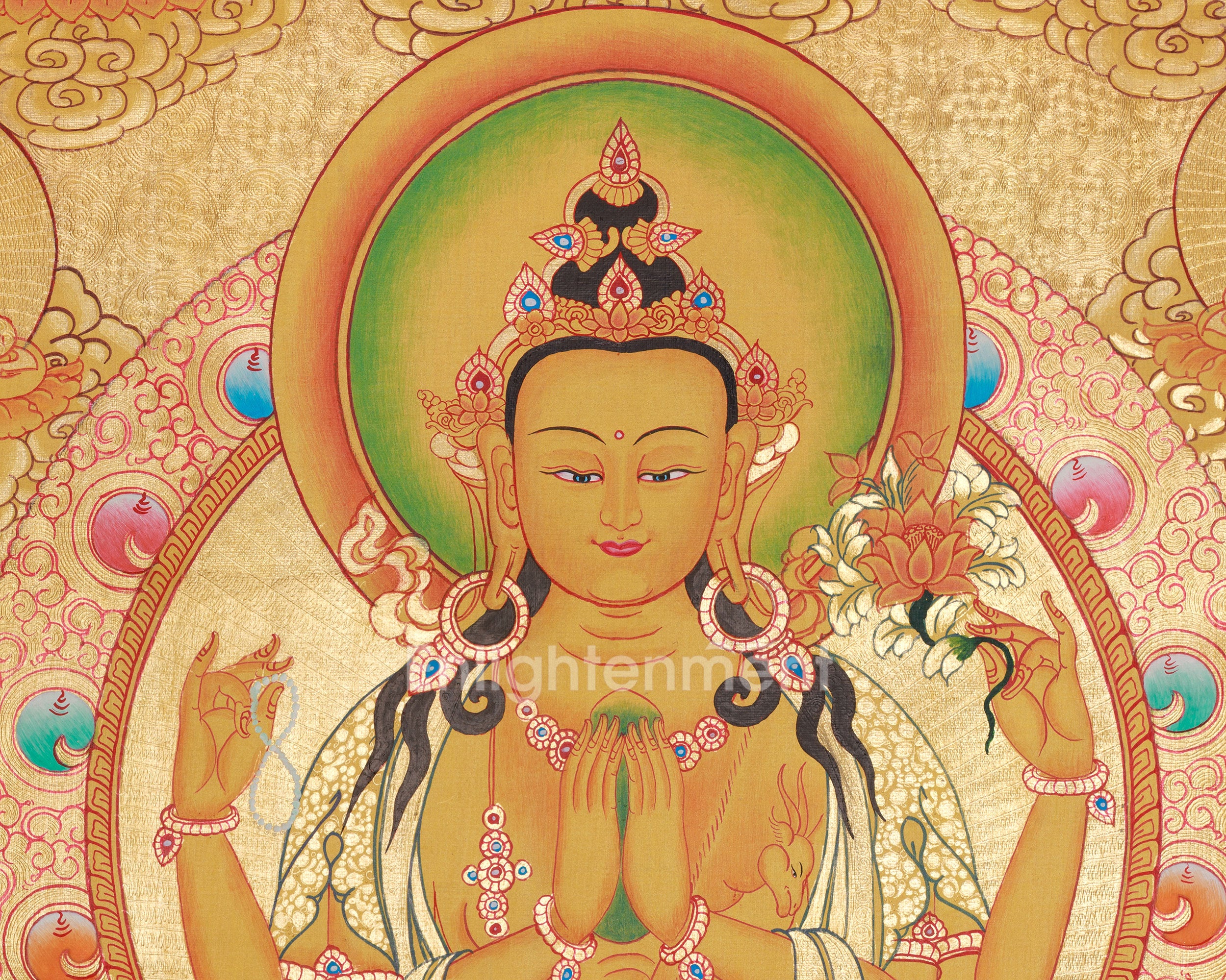 Chenrezig With Five Dhyani Buddha | Featuring Manjushri and Vajrapani