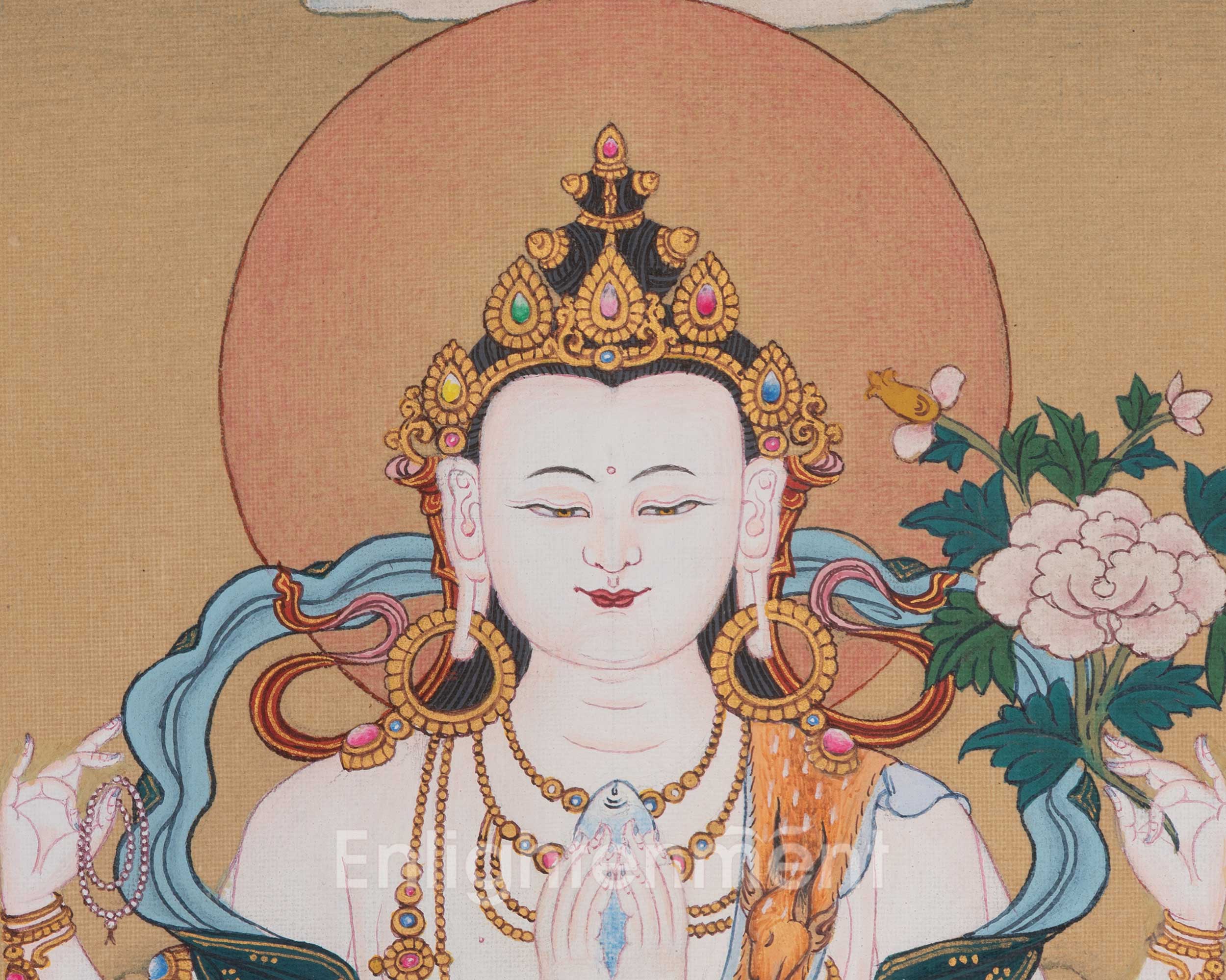 Divine Four-Armed Chenrezig Art | Representing Infinite Compassion, Wisdom, and Enlightened Awareness