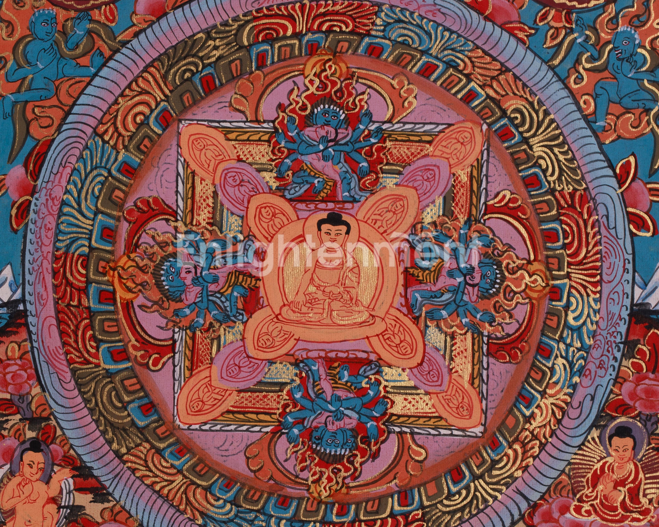 Small Buddha Mandala Thangka | Cosmic Enlightenment & Dharma Protectors