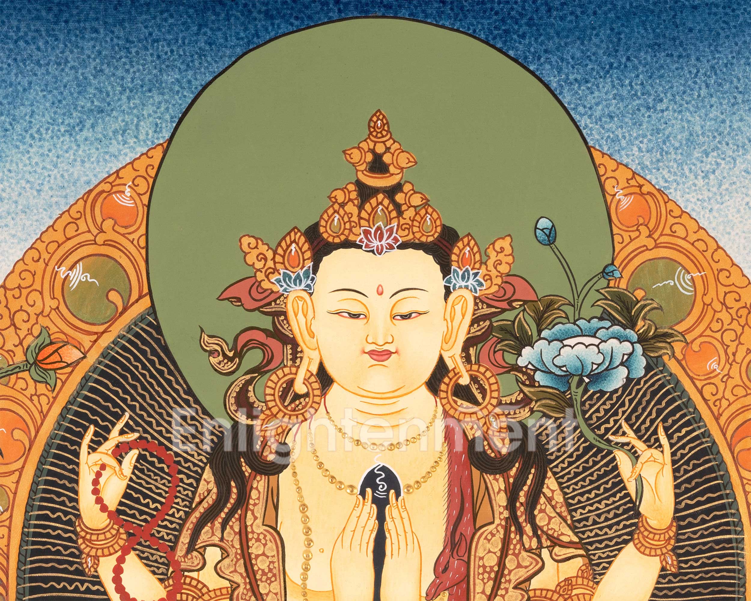 4 Armed Avalokiteshvara Painting | Sacred Buddhist Art of Infinite Compassion