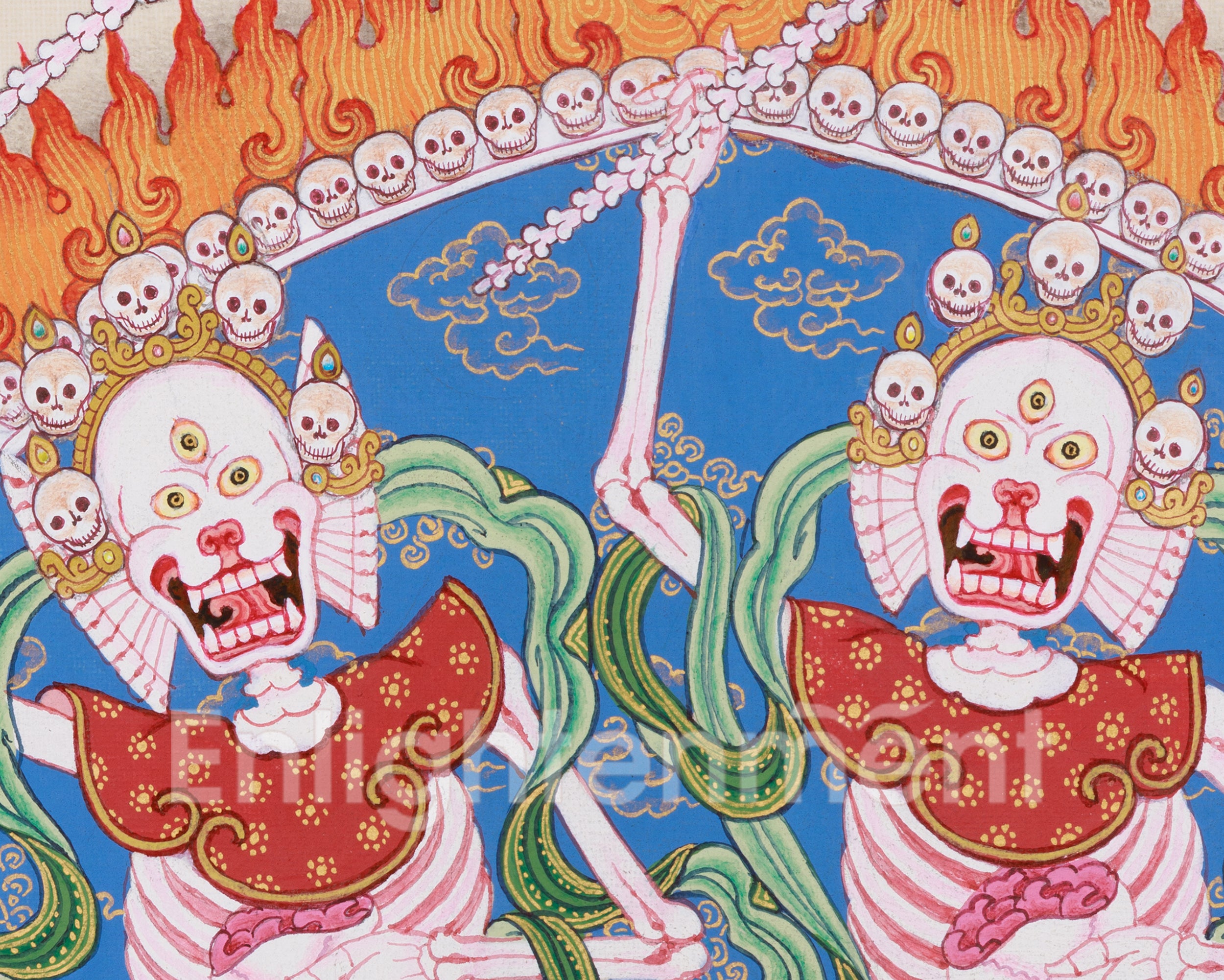 Original Chitipati Thangka | The Dancing Skeletons | Tibetan Buddhism