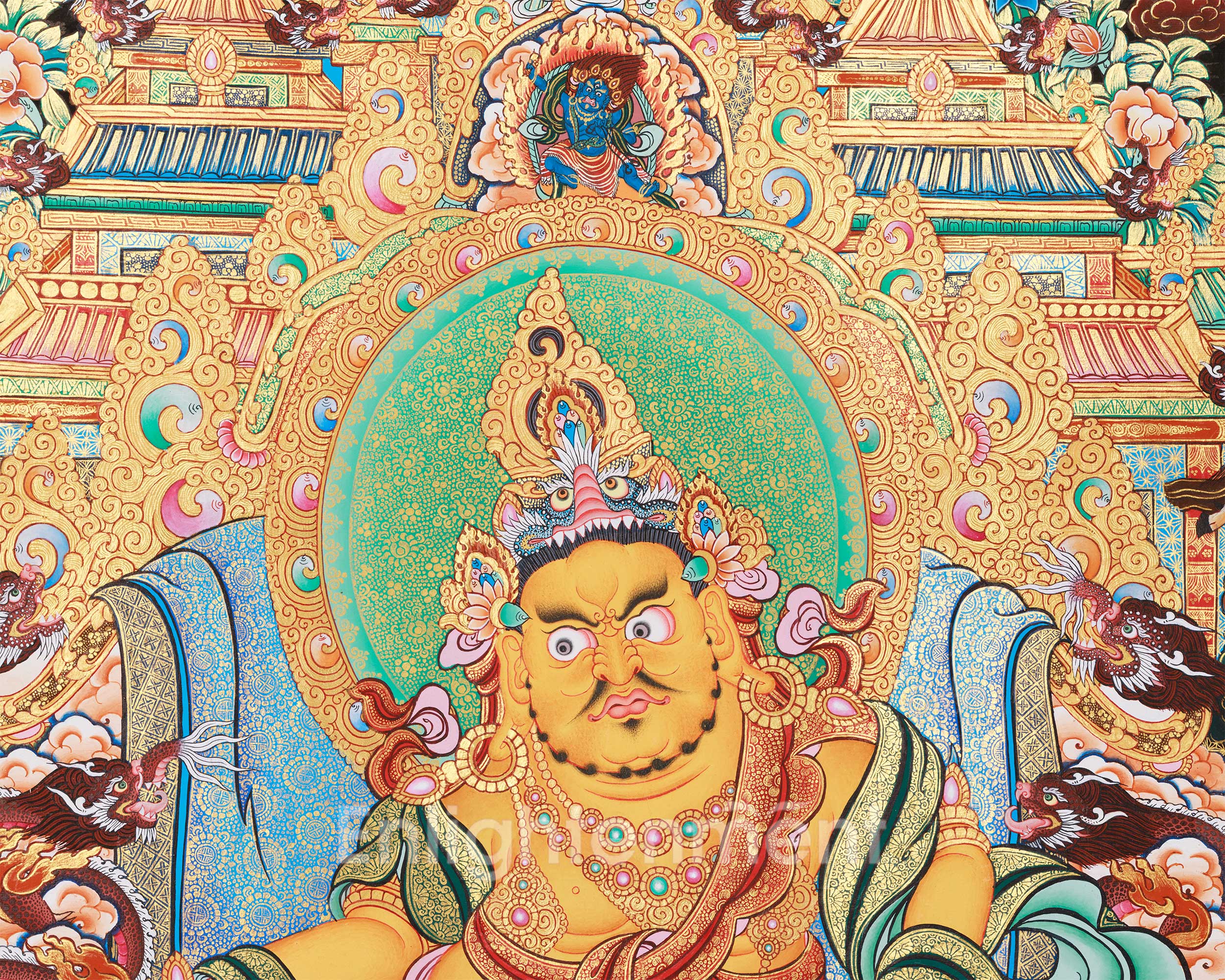 Grand Tibetan Dzambhala Thangka | Hand-Painted Tibetan Wealth Deity Art