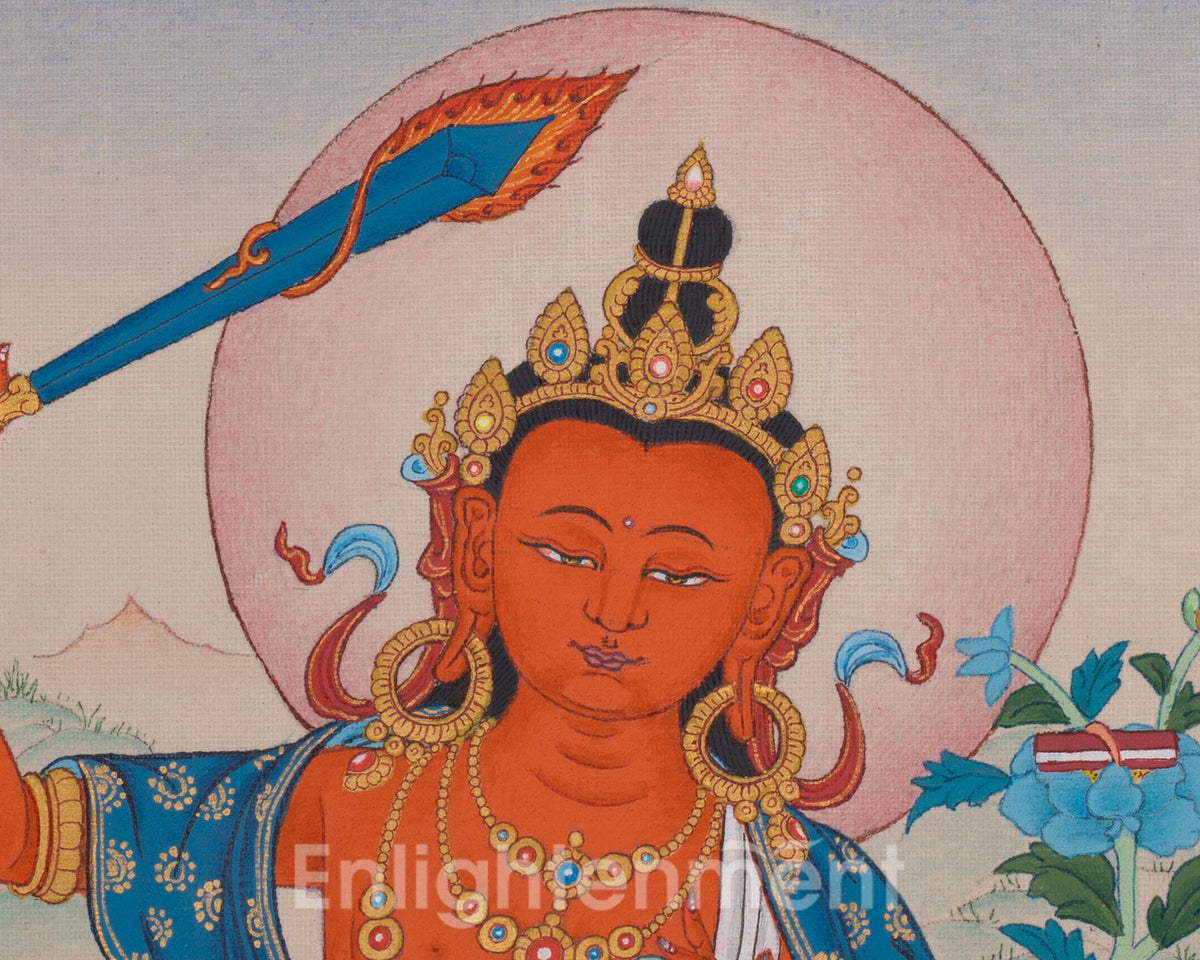 Manjushri Hand-painted Thangka | Sacred Embodiment of Transcendent Wisdom and Knowledge