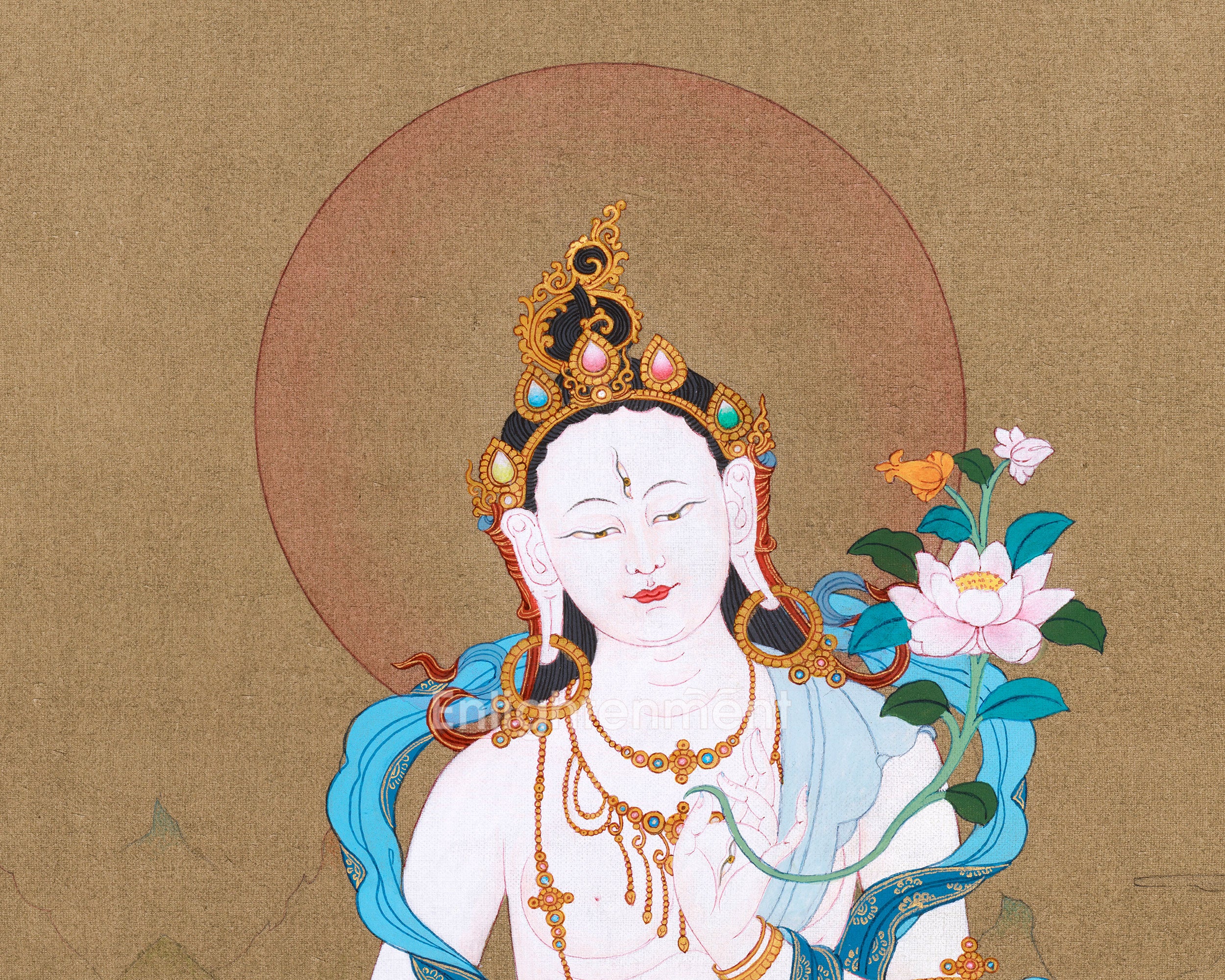 White Tara Goddess Thangka | Female Buddha | Compassion and Healing