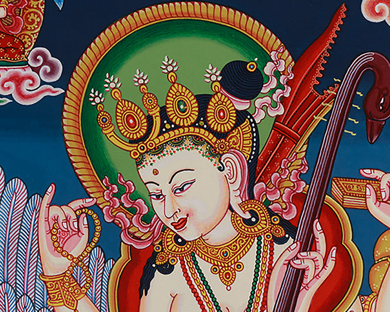 Goddess Saraswati Thangka | Sacred Art for Knowledge and Meditation