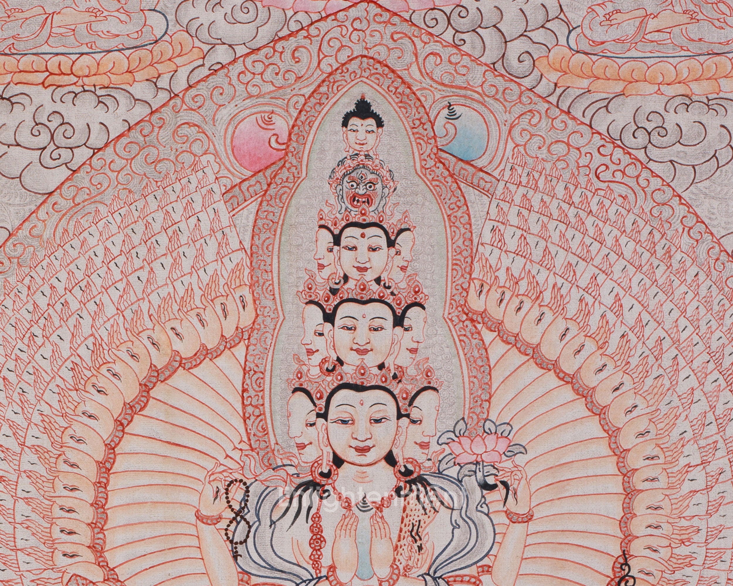Sacred Art Of 1000 Armed Chenrezig | Avalokiteshvara Thangka | Spiritual Artwork