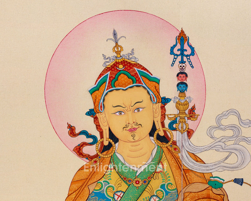 Sacred Lotus Master Guru Rinpoche Thangka | Traditional Lhasa's Stone Pigments | Sacred Tibetan Art