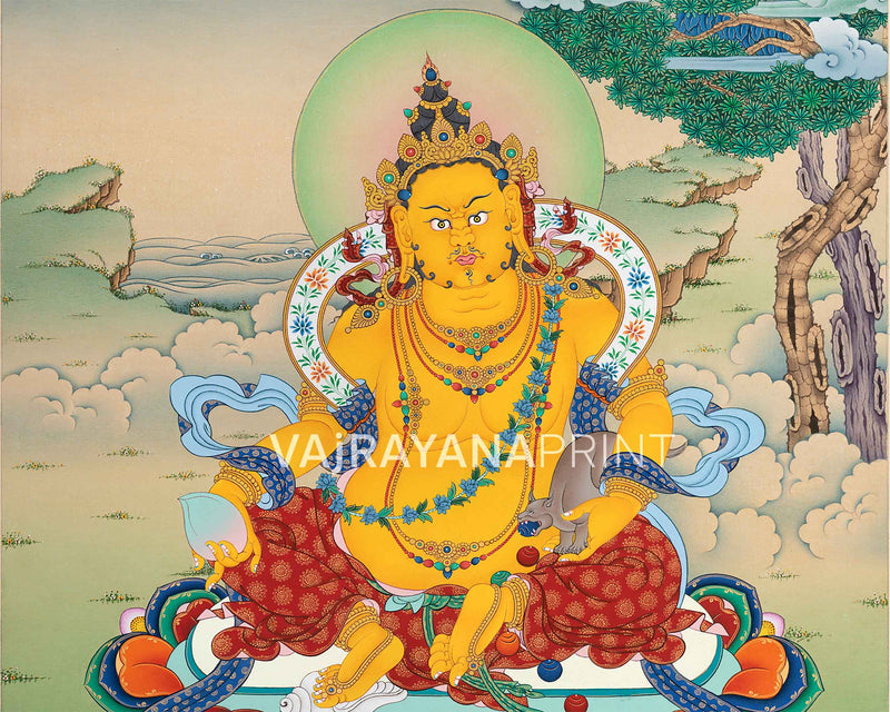 Yellow Dzambhala Canvas Print | Print for Wealth and Prosperity | Himalayan Wall Decorations