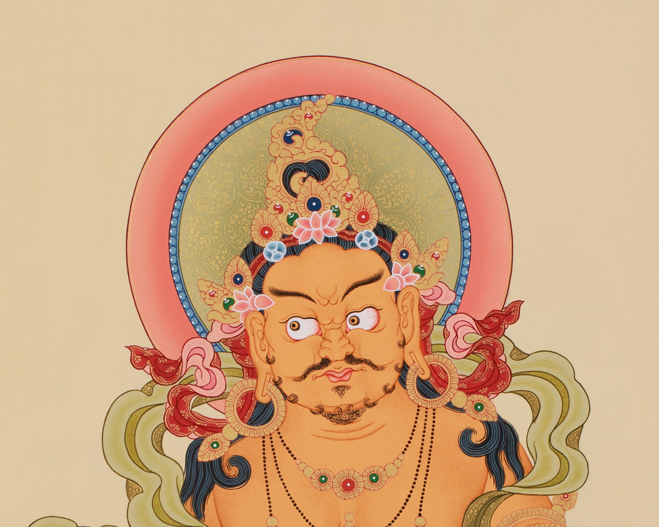 Kubera Deity Dzambhala Thangka | Tibetan Wealth Deity Art
