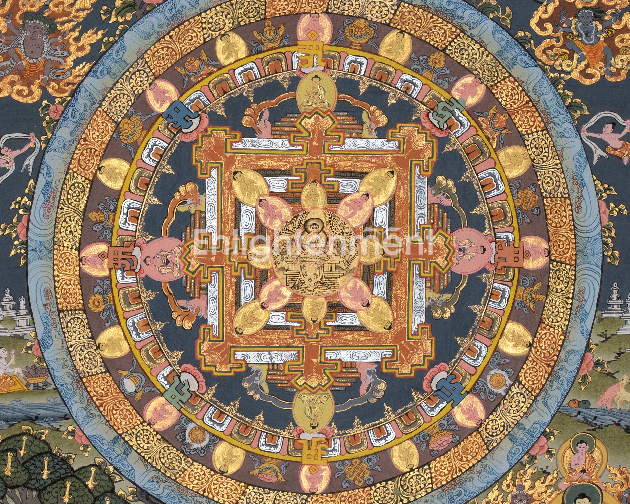Vintage Tibetan Buddha Mandala Thangka | Buddhist Artwork