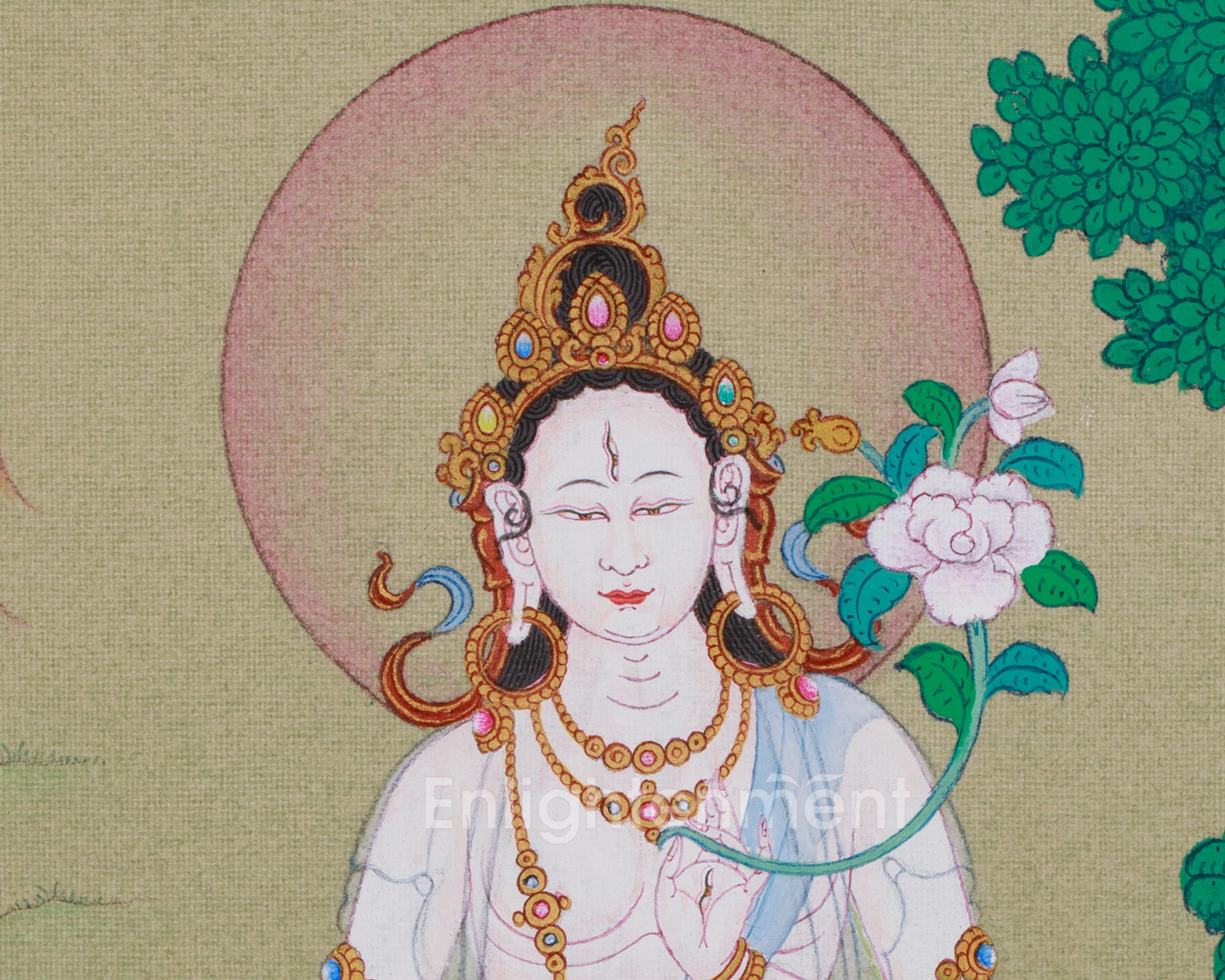 Divine Thangka Of White Tara | Tibetan Artwork | Spiritual Altar