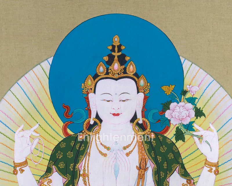 4 Armed Chenresig Thangka, Karma Gadri Art