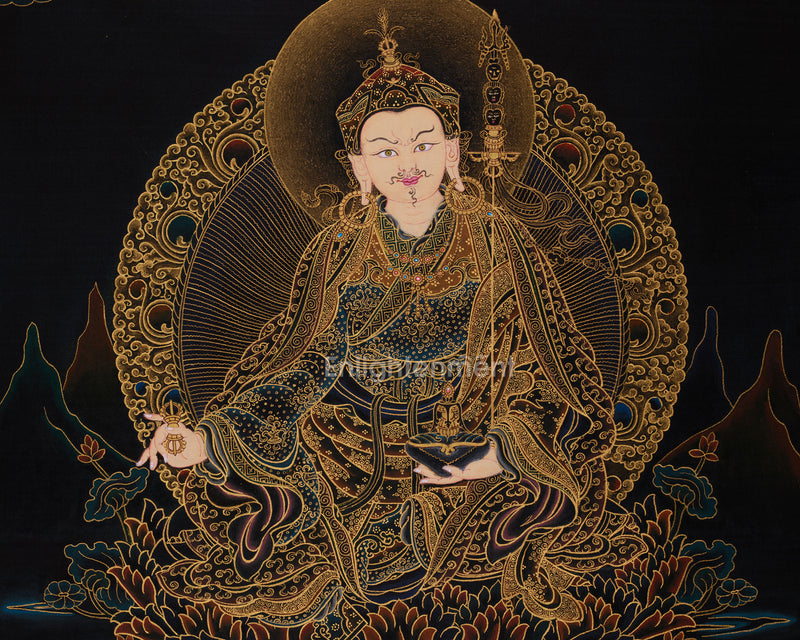 Gold Thangka of Guru Rinpoche | Precious Teacher of Tibetan Buddhism