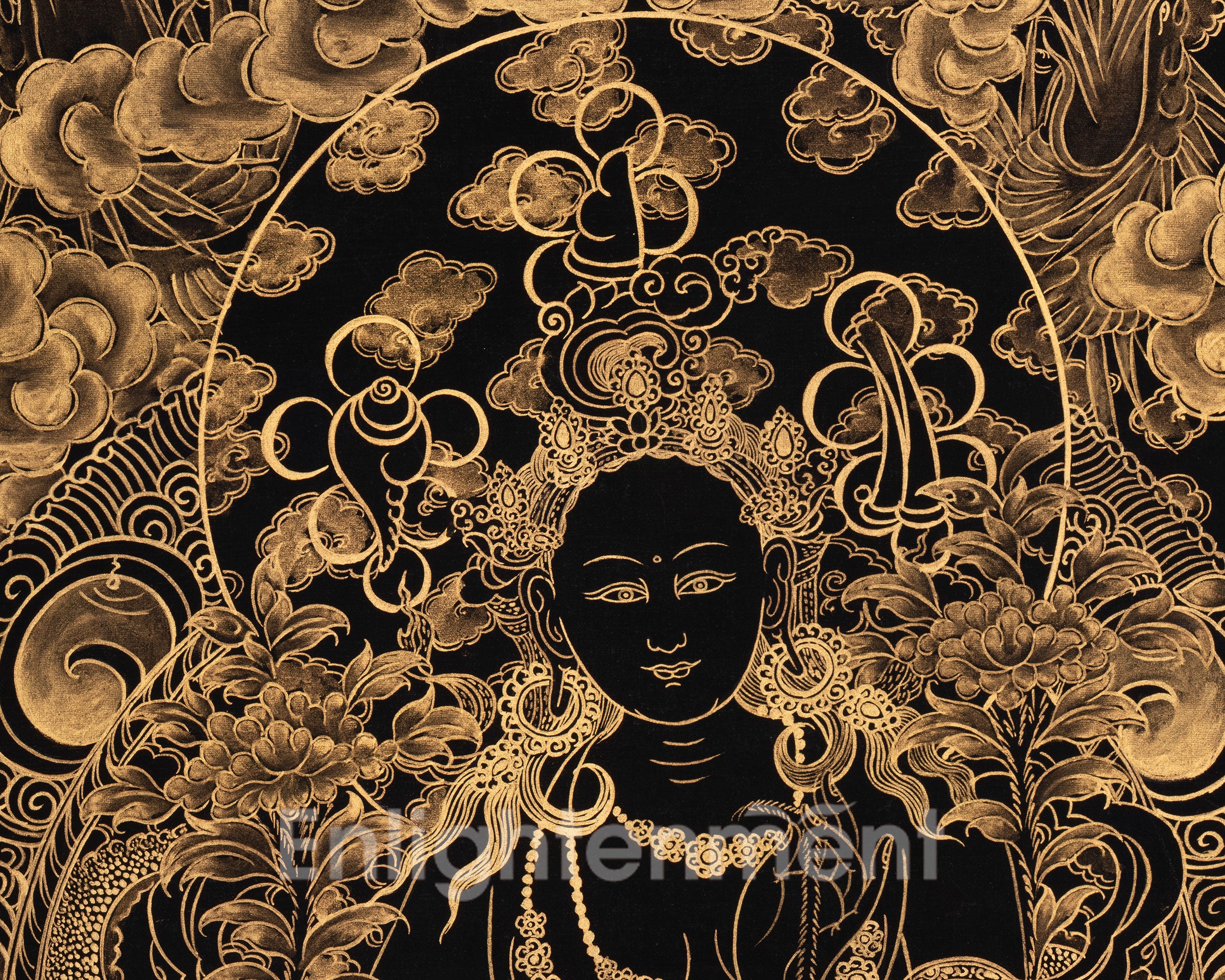 Gold Green Tara Thangka | Tibetan Art of Compassion and Protection