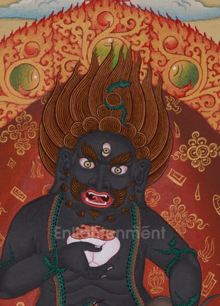 Black Dzambhala with Ratnasambhava Buddha Thangka | Manifestation of Prosperity and Protection