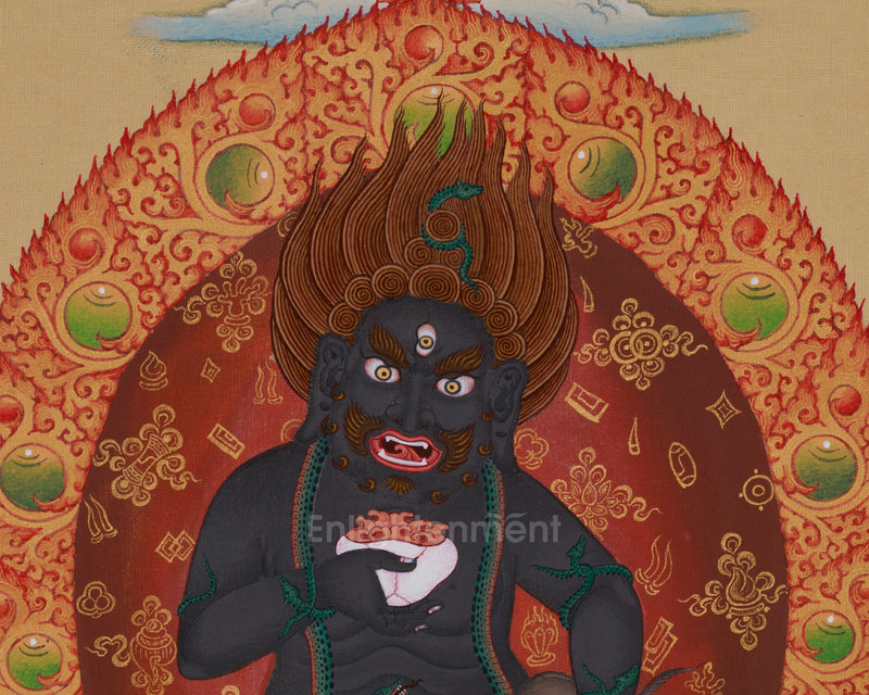 Black Dzambhala with Ratnasambhava Buddha Thangka | Manifestation of Prosperity and Protection