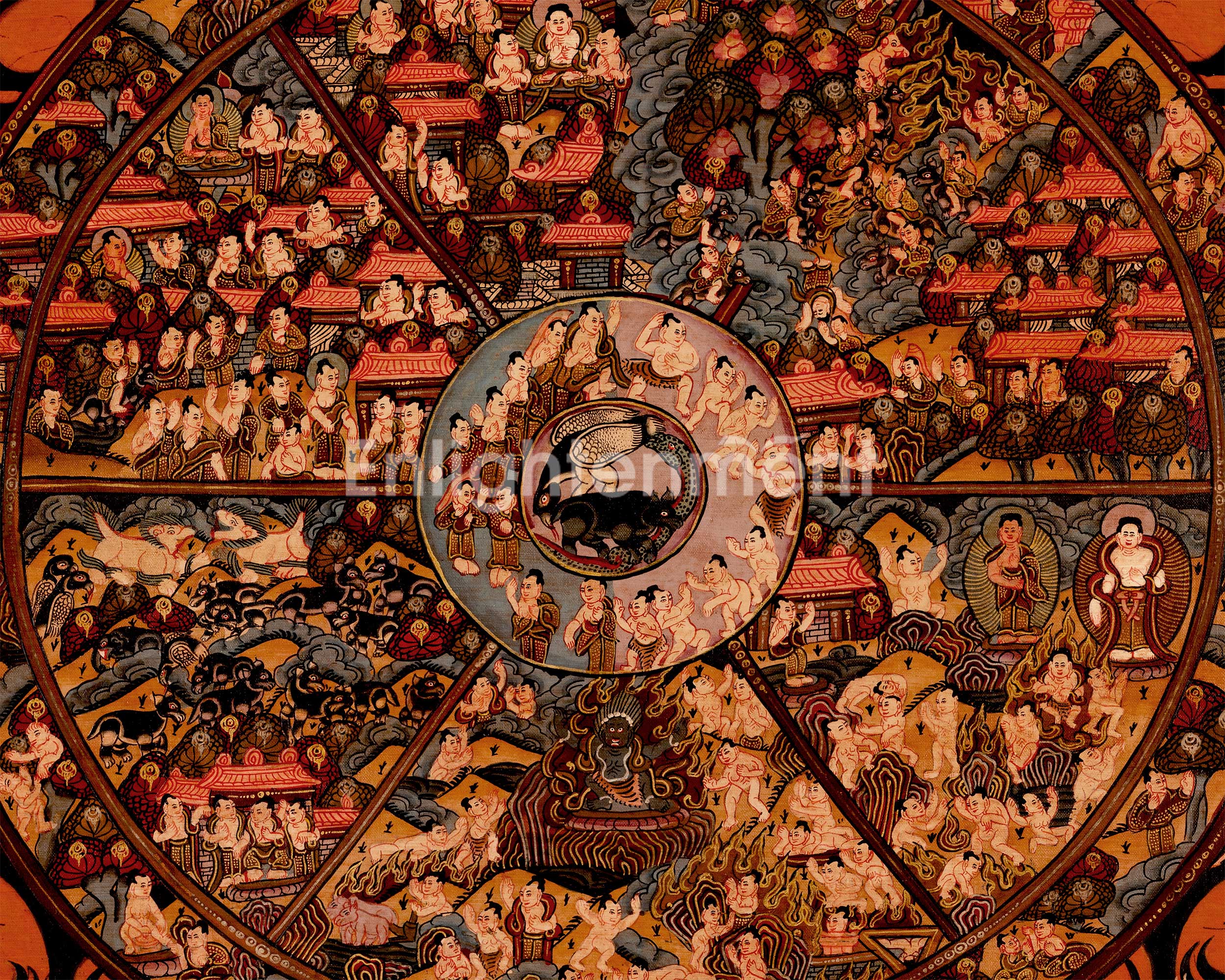 Oil Varnished Wheel of Life Thangka | A Sacred Symbol of Samsara and Enlightenment