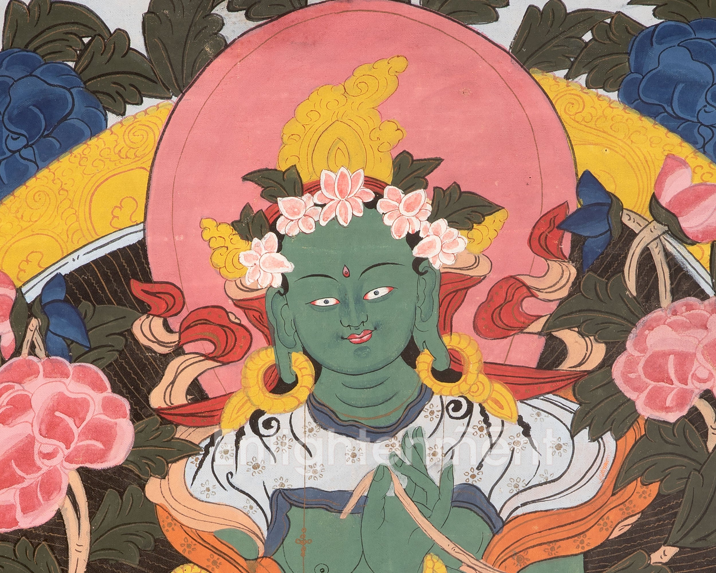 Rare Green Tara Thangka  | Vintage Tibetan Wall Decor