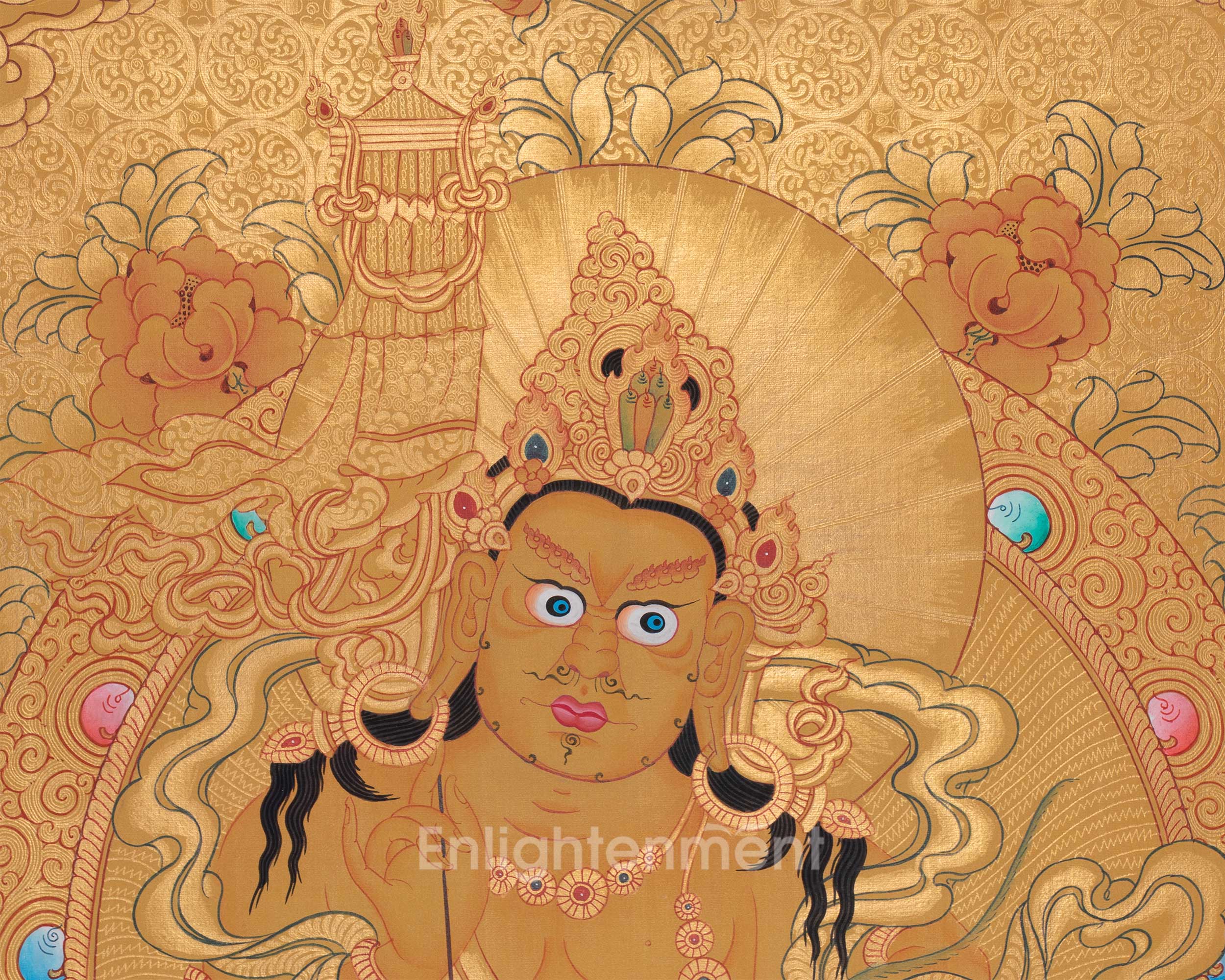 Gold Painted Namtose Thangka | Deity Of Wealth | Hand-Painted Buddhist Dharmapala |