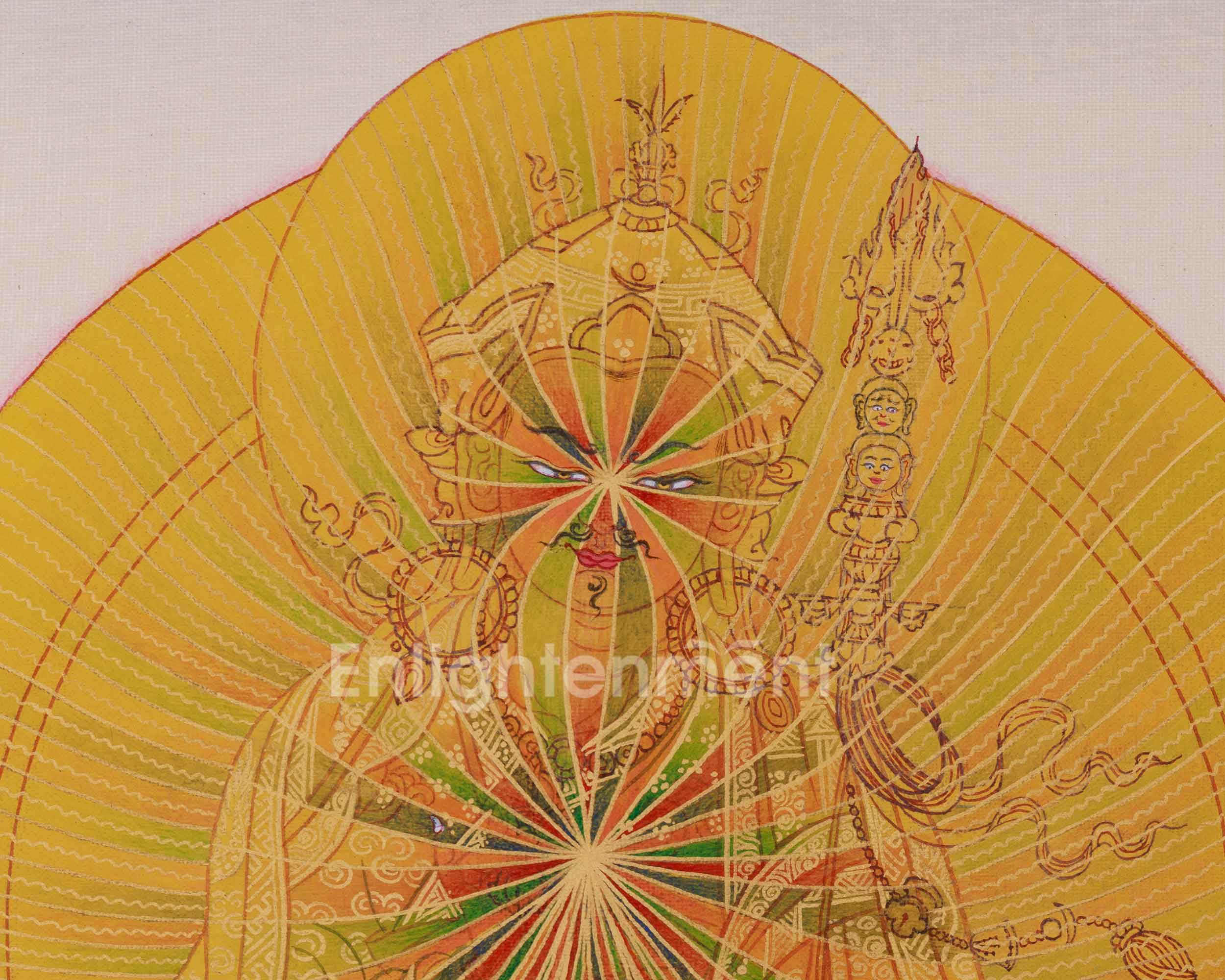 13 Inch Handmade Guru Padmasambhava Thangka | Guru Rinpoche in Rainbow