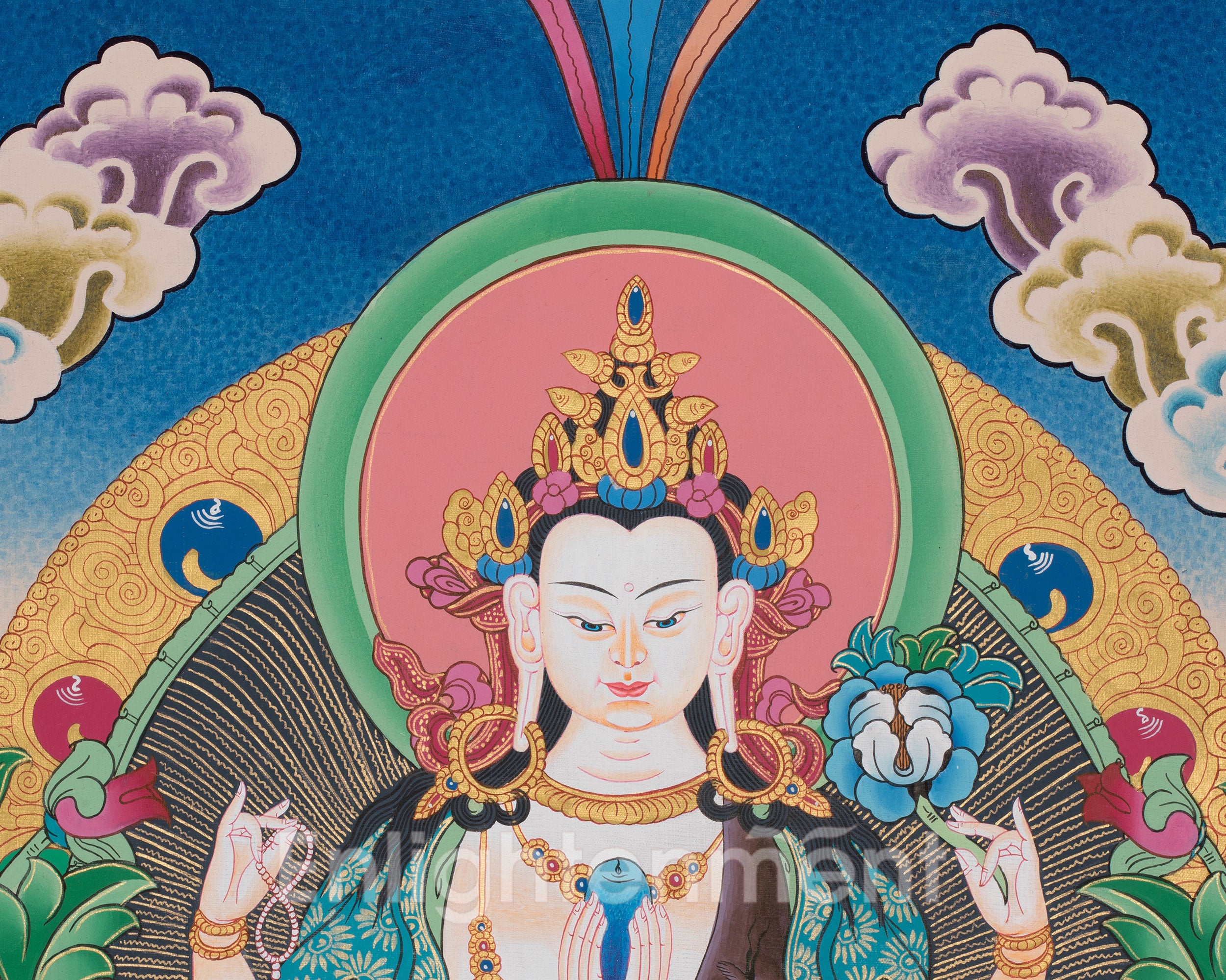Four Armed Chengrezig Thangka | Original Hand-Painted Bodhisattva Artwork