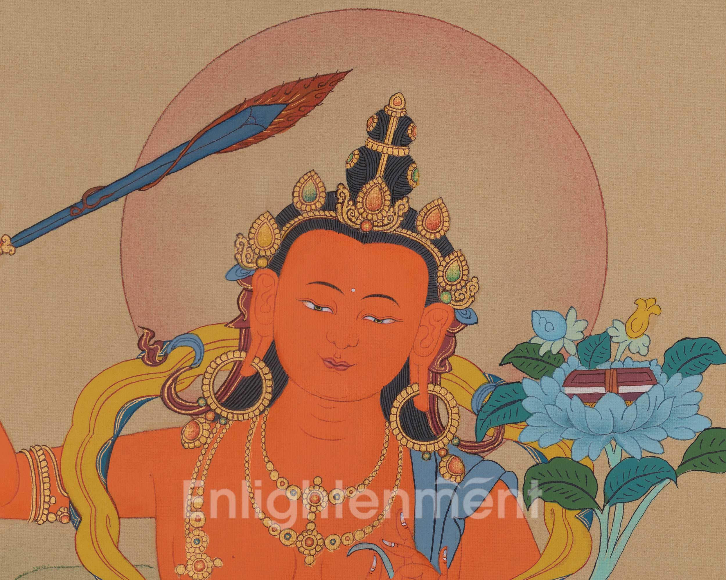 Manjushri Sacred Thangka | Sword of Wisdom Artwork | Jampalyang Art