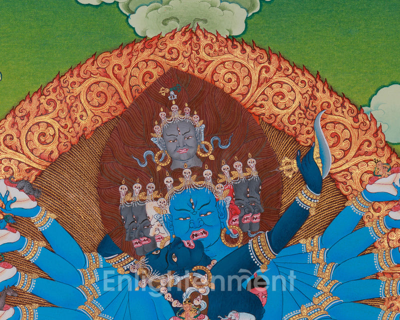 Yidam Hevajra Yab-Yum Thangka | Vajradhara & Mahakalas