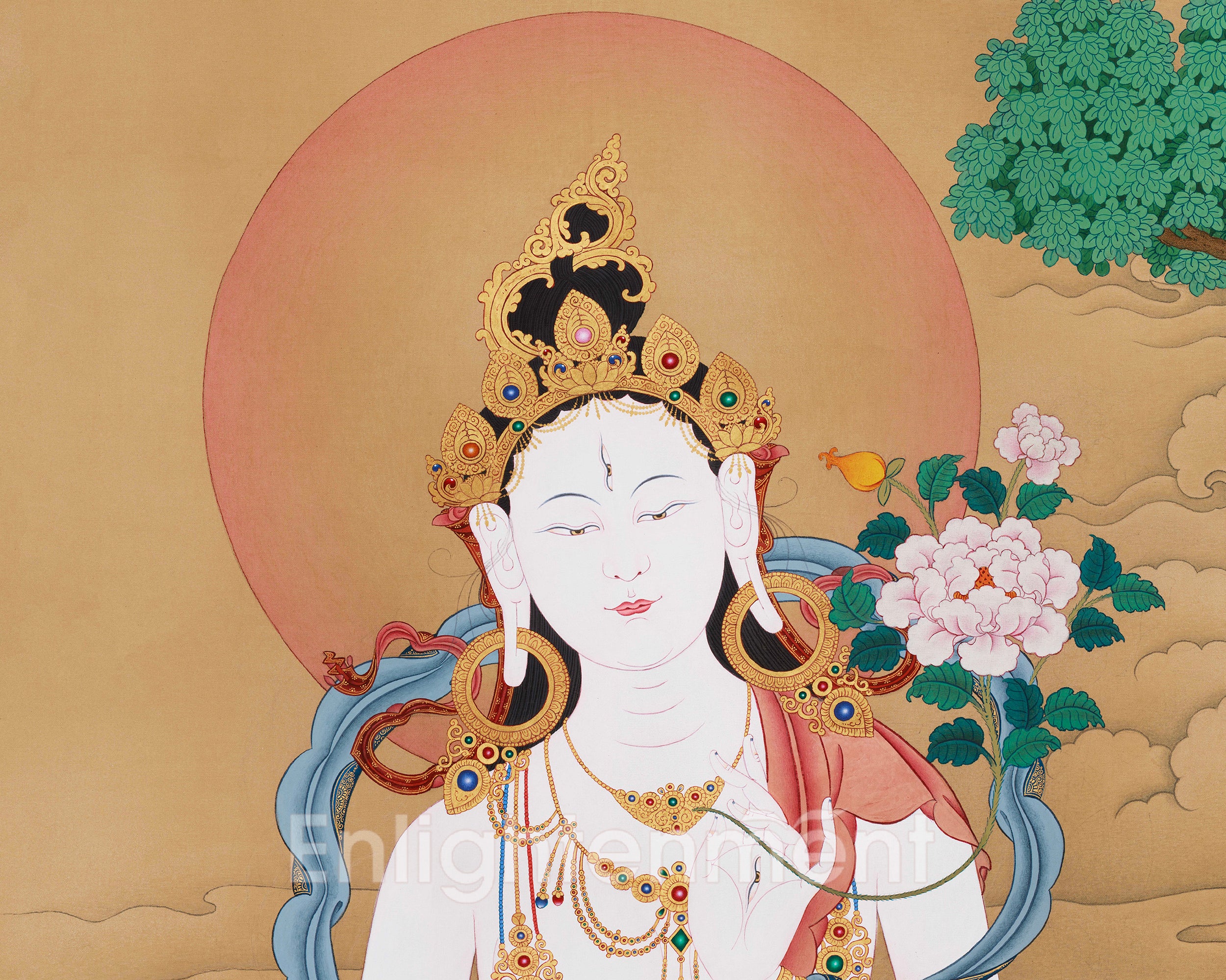 Hand-Painted Large White Tara Thangka Painting | Goddess of Longevity | LHASA HUES
