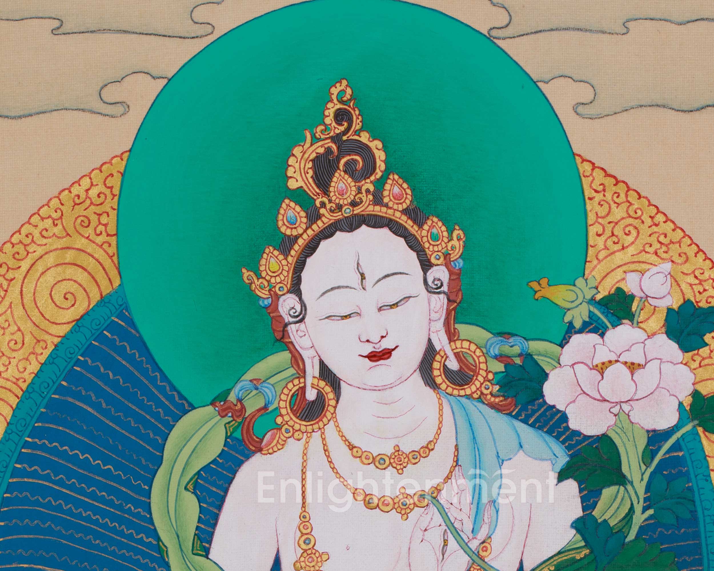 Divine White Tara Goddess of Compassion | A Sacred Thangka of Healing and Protection
