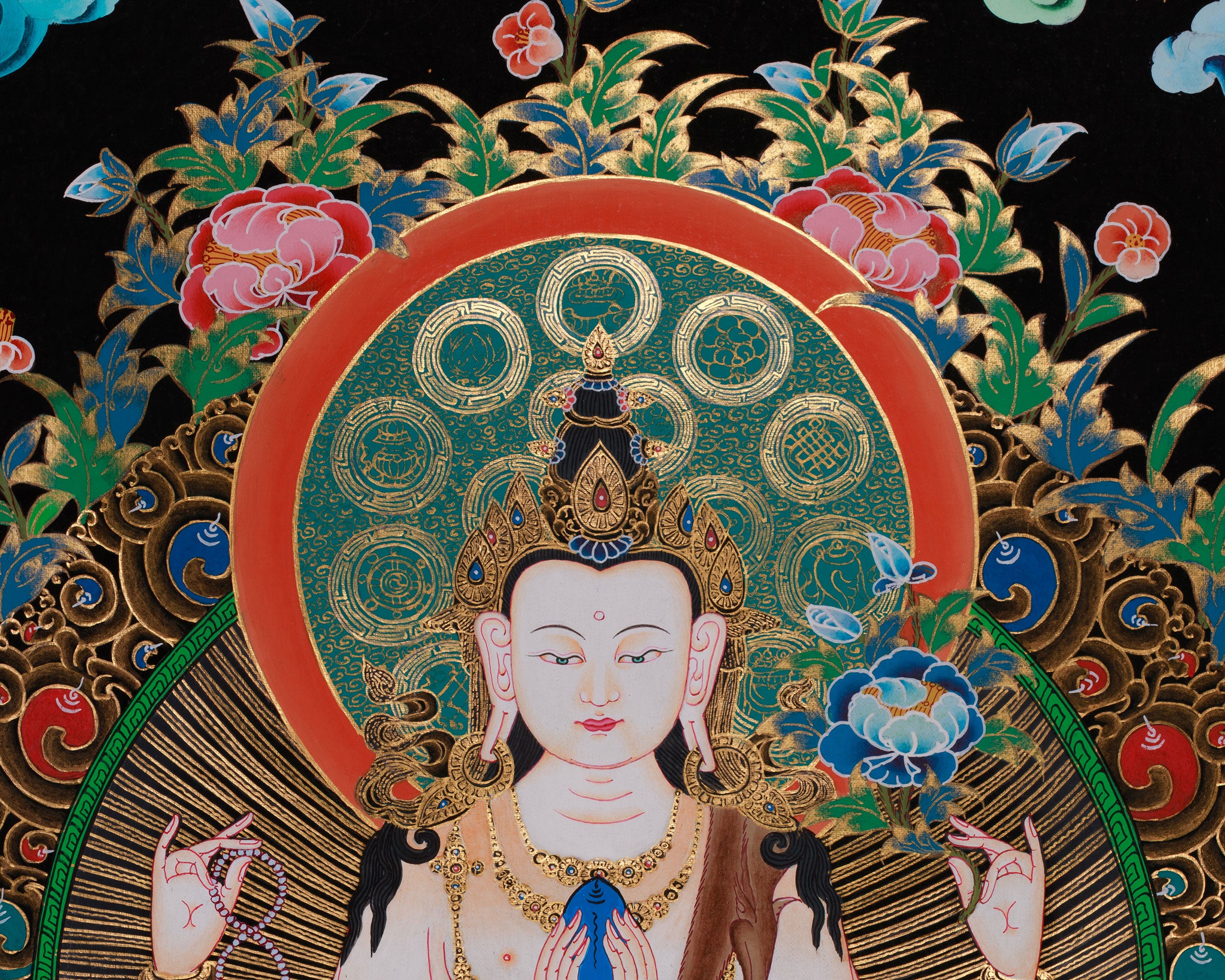Four Armed Chenrezig Artwork |  Tibetan Thangka of the Bodhisattva of Compassion