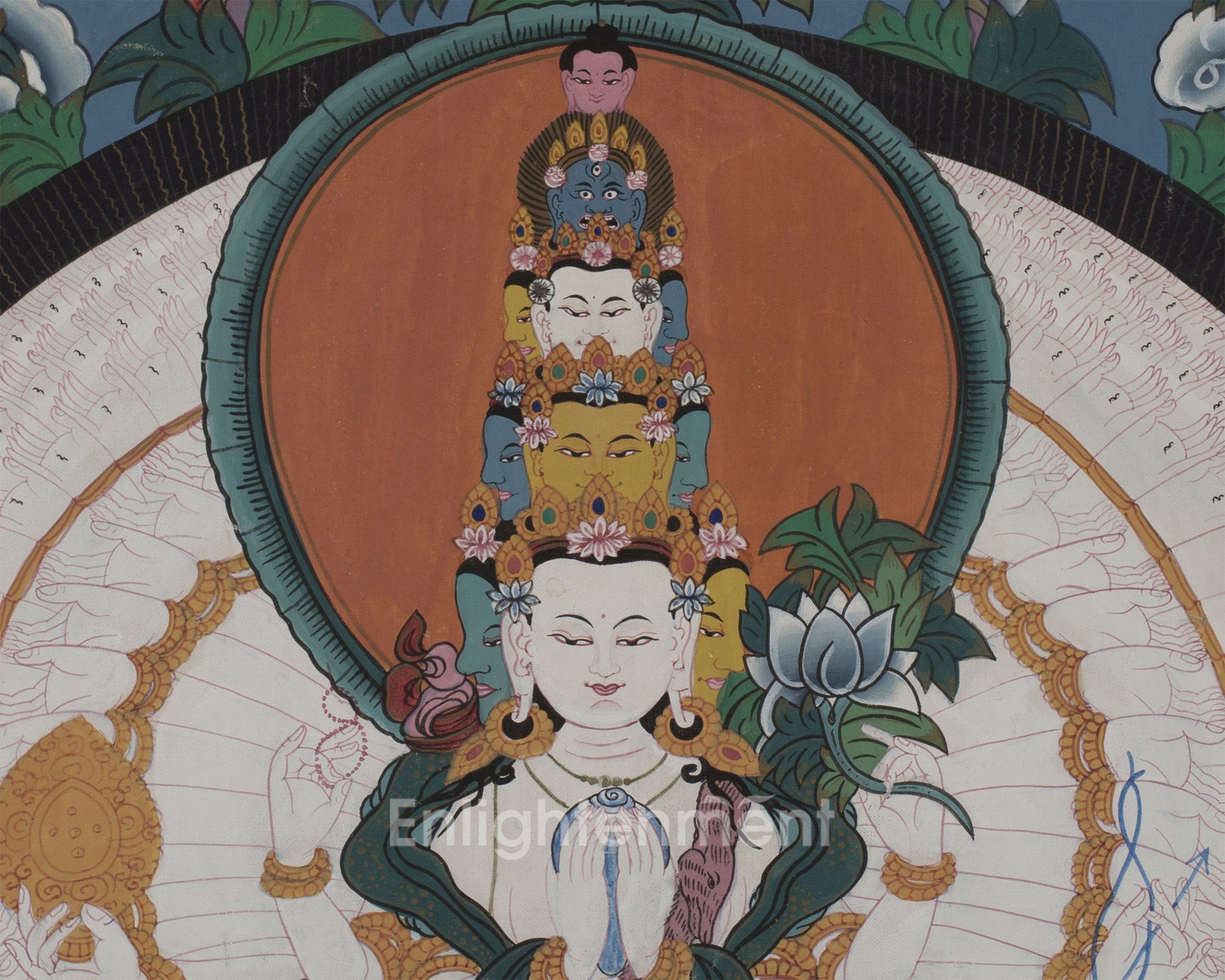 Vintage Thousand Armed Avalokiteshvara Thangka | BROCADE MOUNTED
