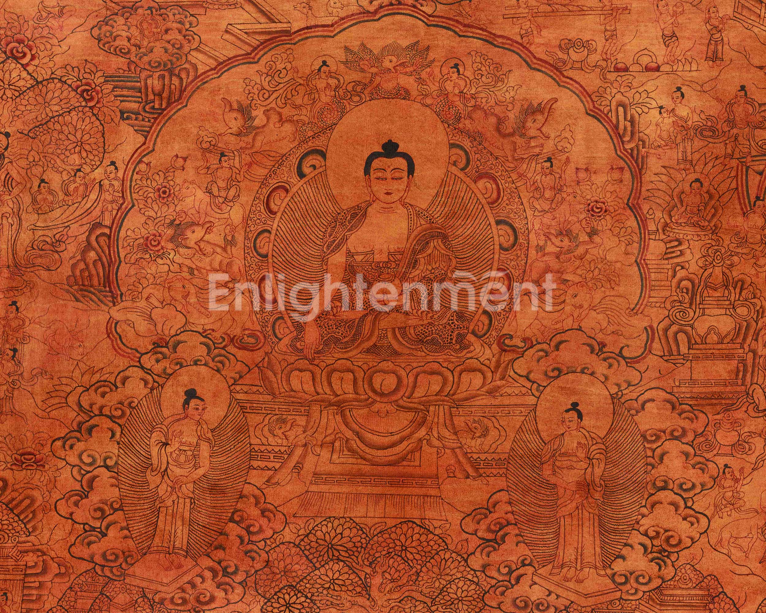 Sacred Thangka Of Buddha Life Story | Spiritual Journey of Enlightenment | Traditional Himalayan Art