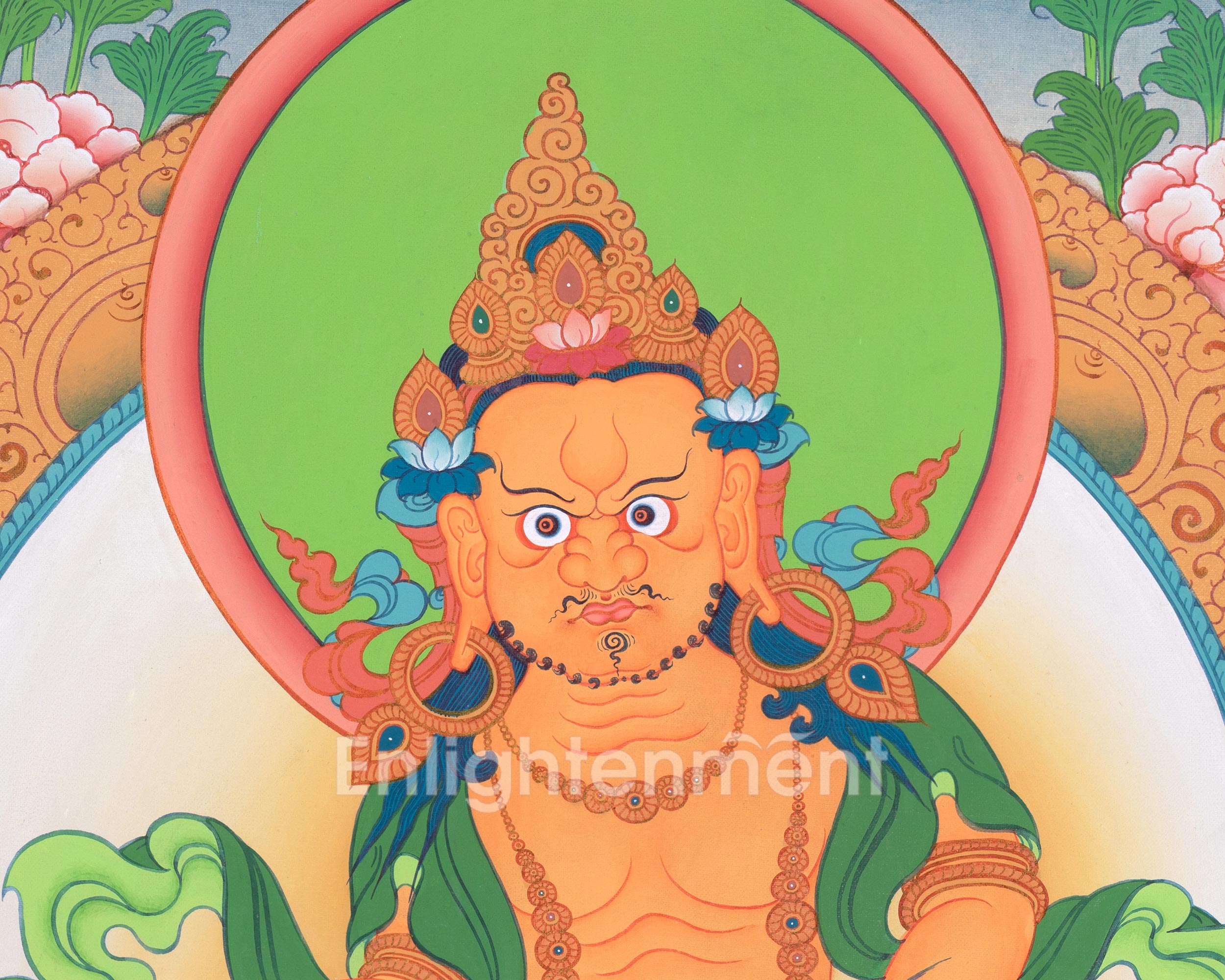 Sacred Dzambhala Thangka with Amitabha Buddha | Featuring White & Black Dzambhala