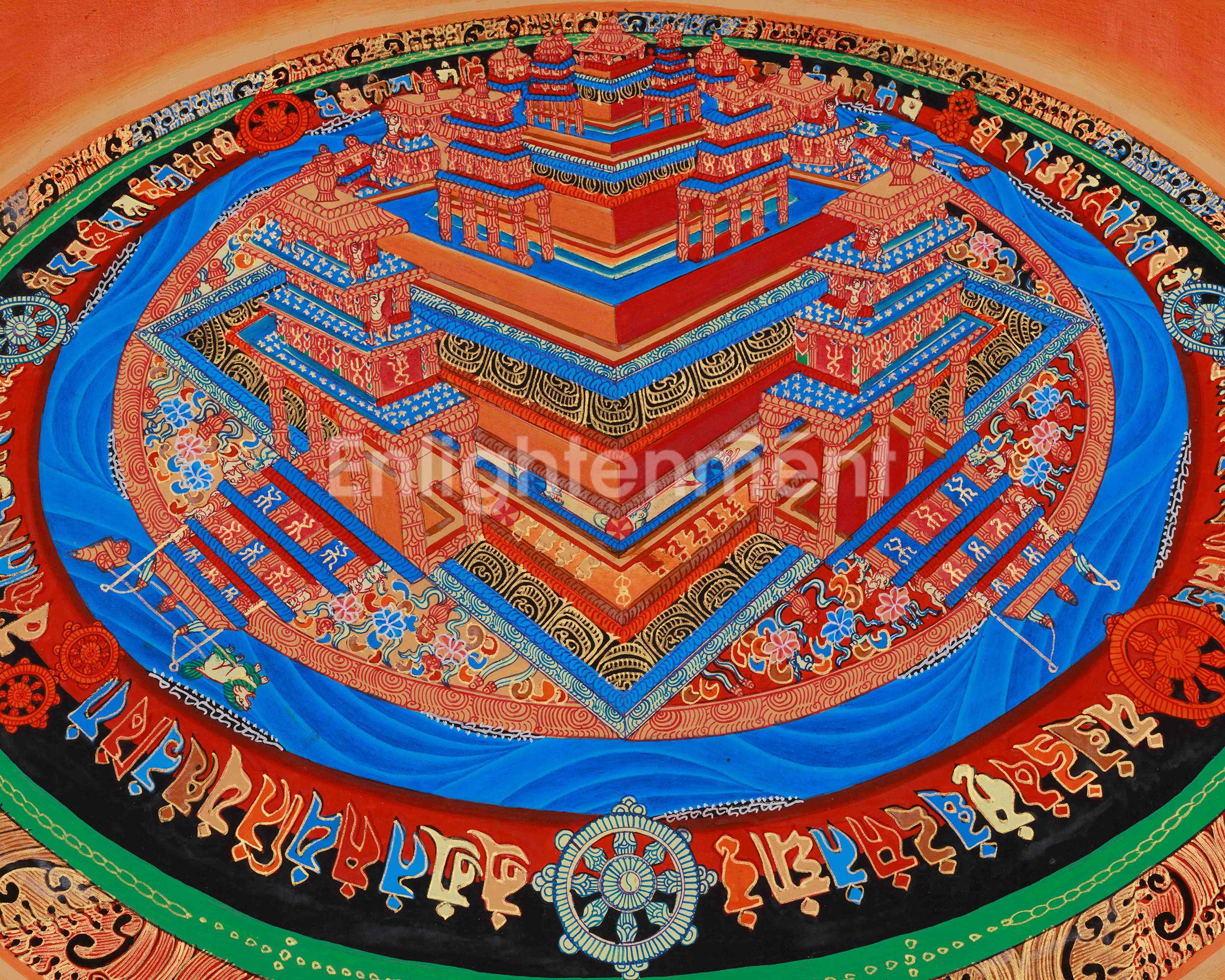 Three-Dimensional Kalachakra Mandala | Hand-Painted Wheel of Time Thangka