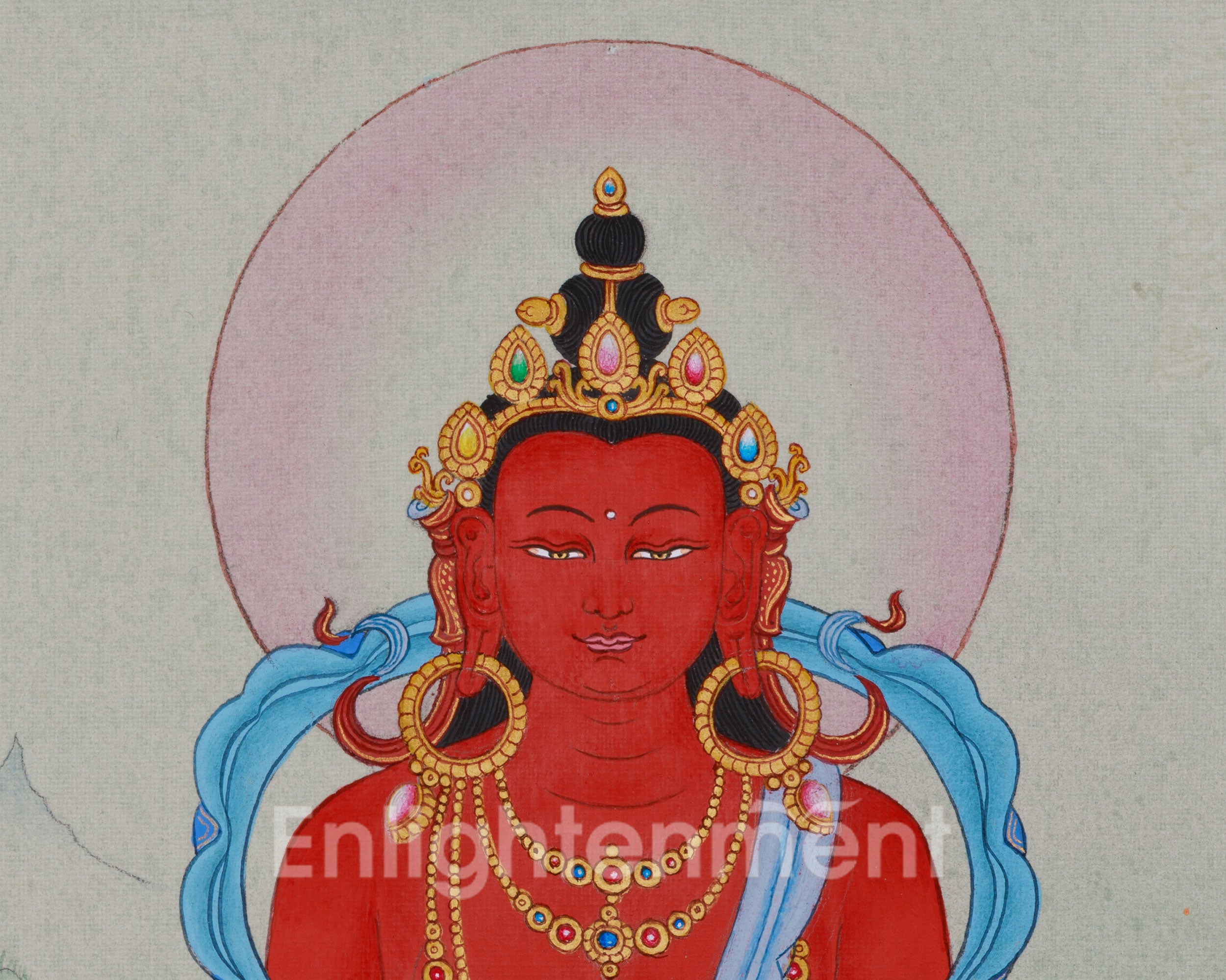 Red Amitayus Buddha Thangka | Hand-Painted Longevity Deity | Traditional Artwork
