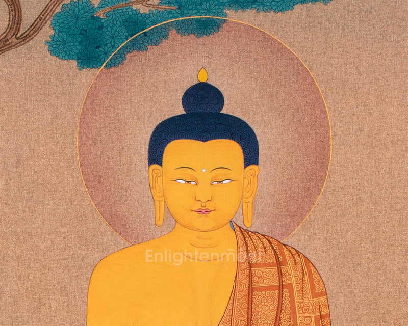 Buddha Shakyamuni under A Tree: Tibetan Thangka