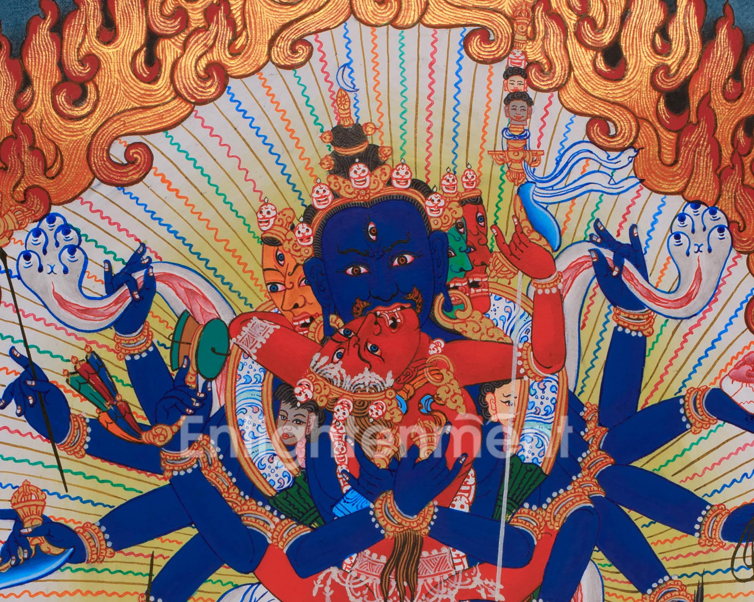 Wrathful Chakrasamvara Thangka | Hand-Painted Tibetan Buddhist Deity Art